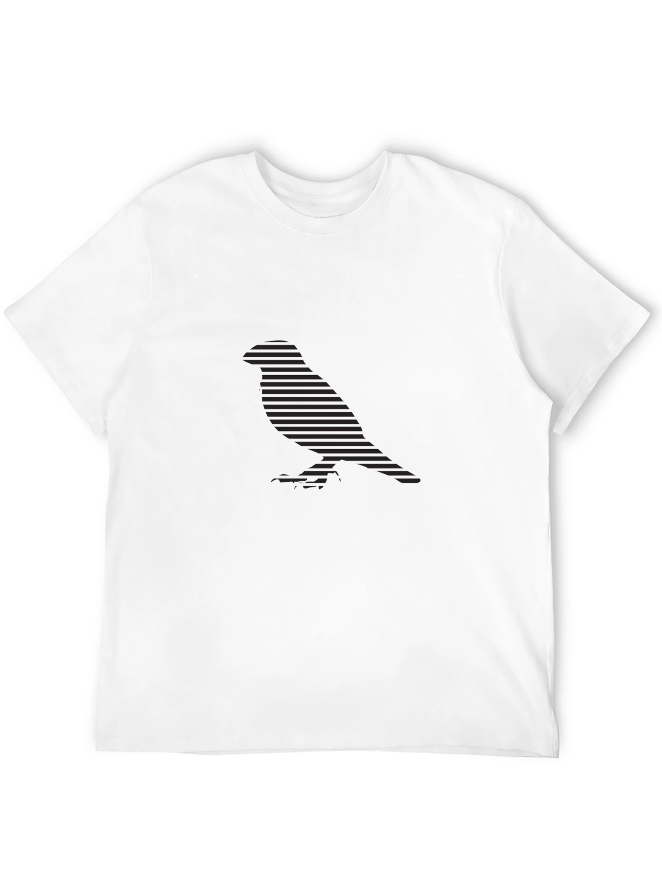 Stylish Striped Bird Silhouette Black Tee