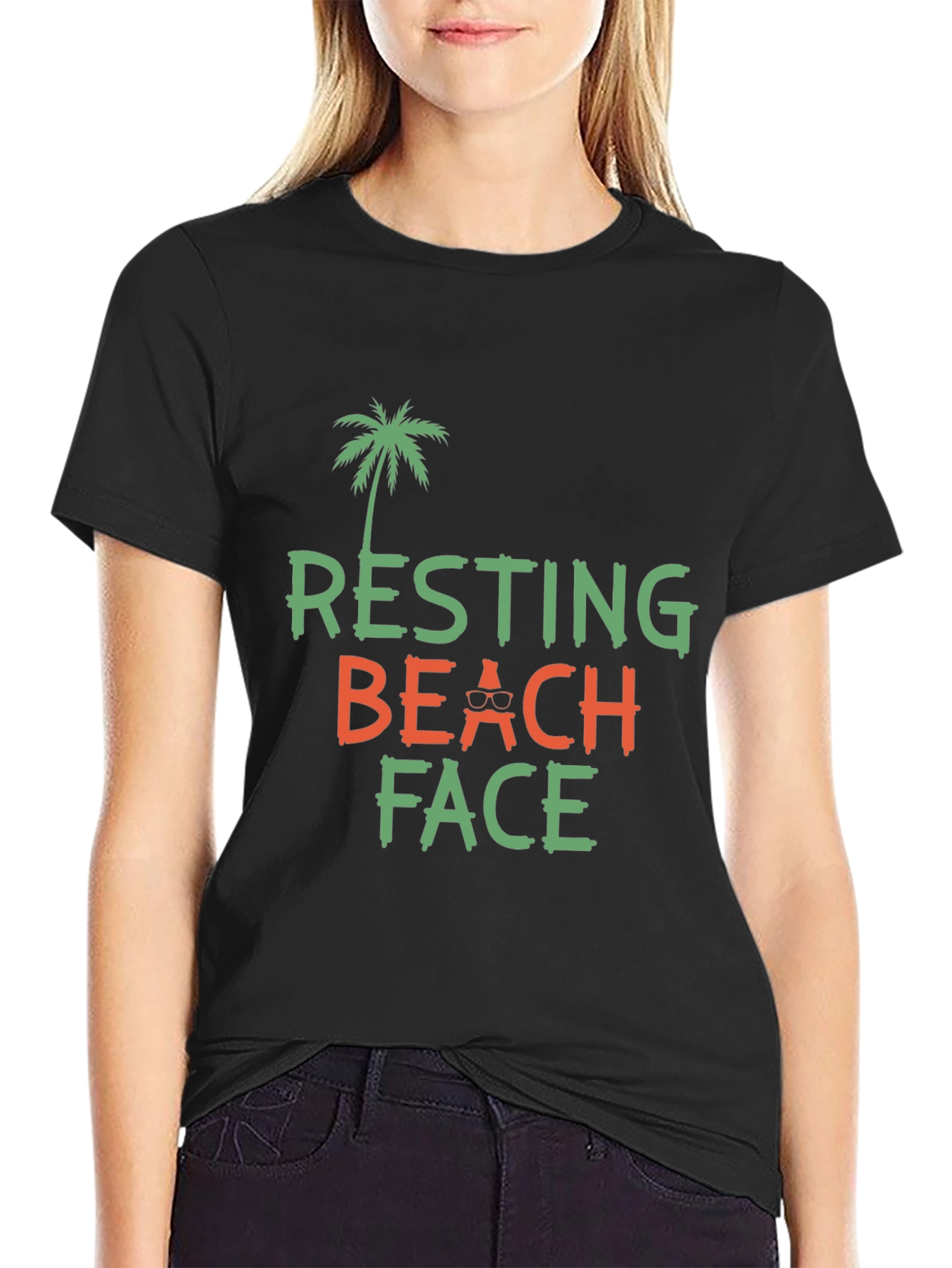 Resting Beach Face Graphic Tee - Black