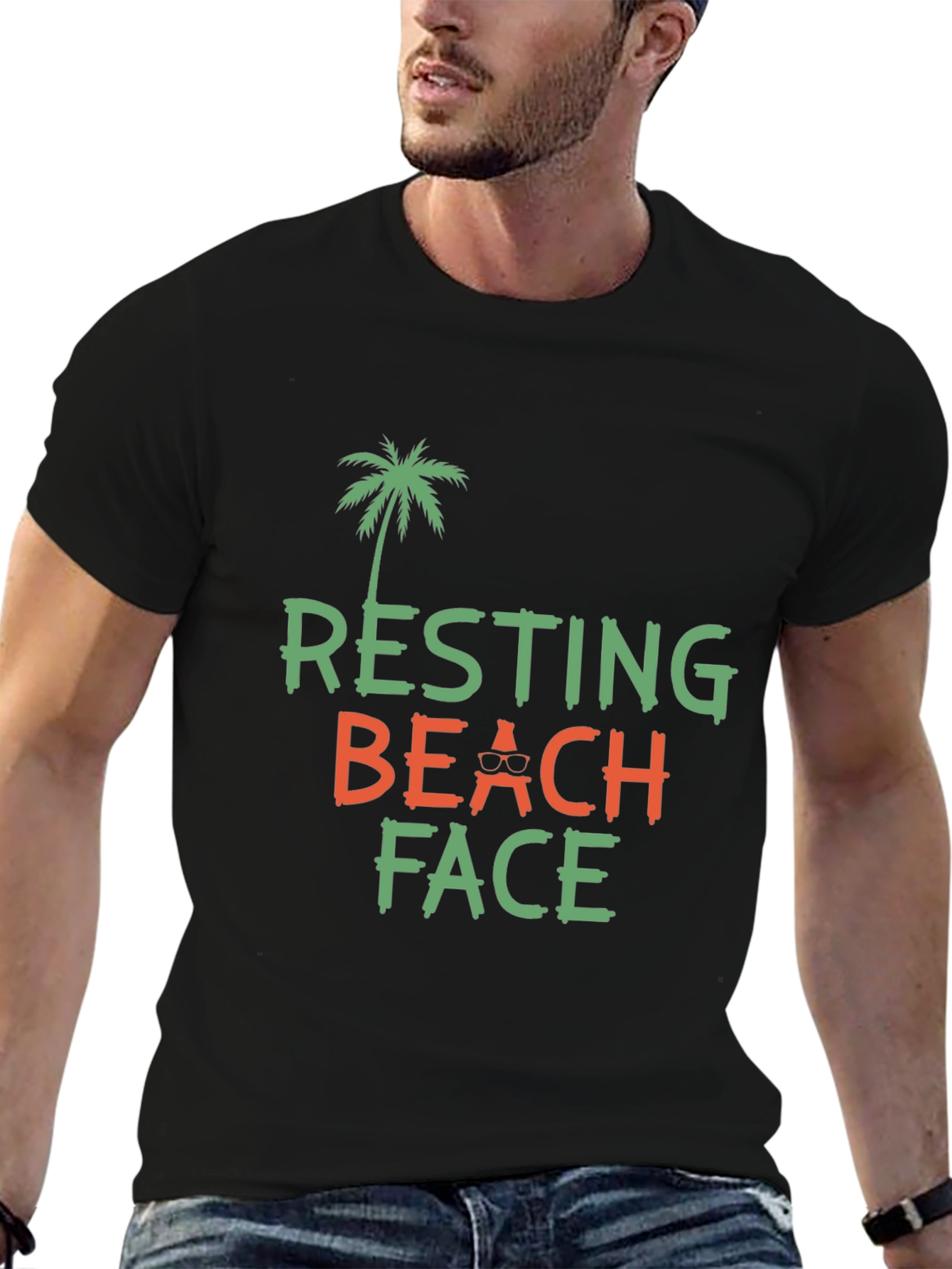 Resting Beach Face Graphic Tee - Black