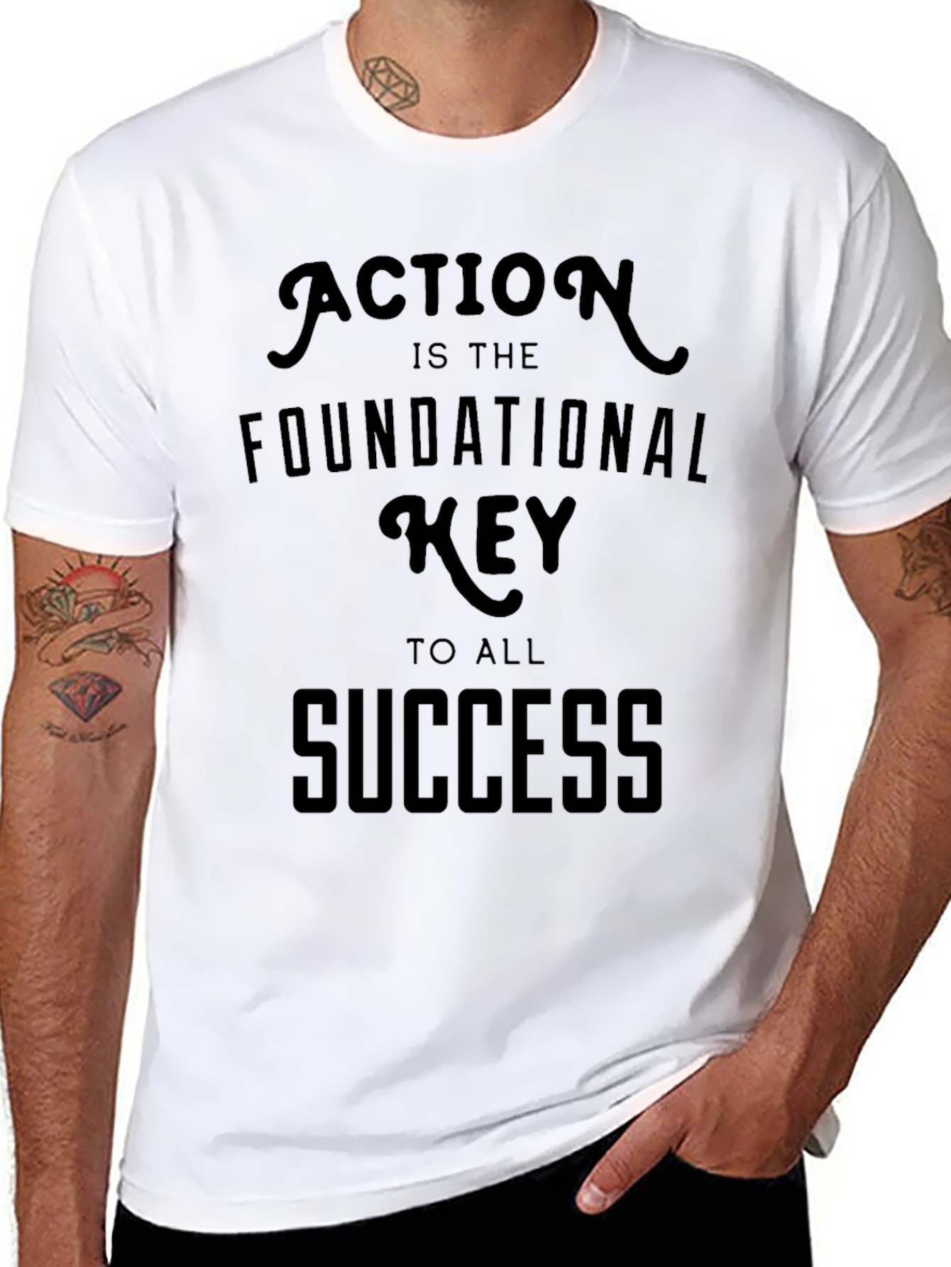 Motivational Action Success T-Shirt - Mens Black Graphic Tee