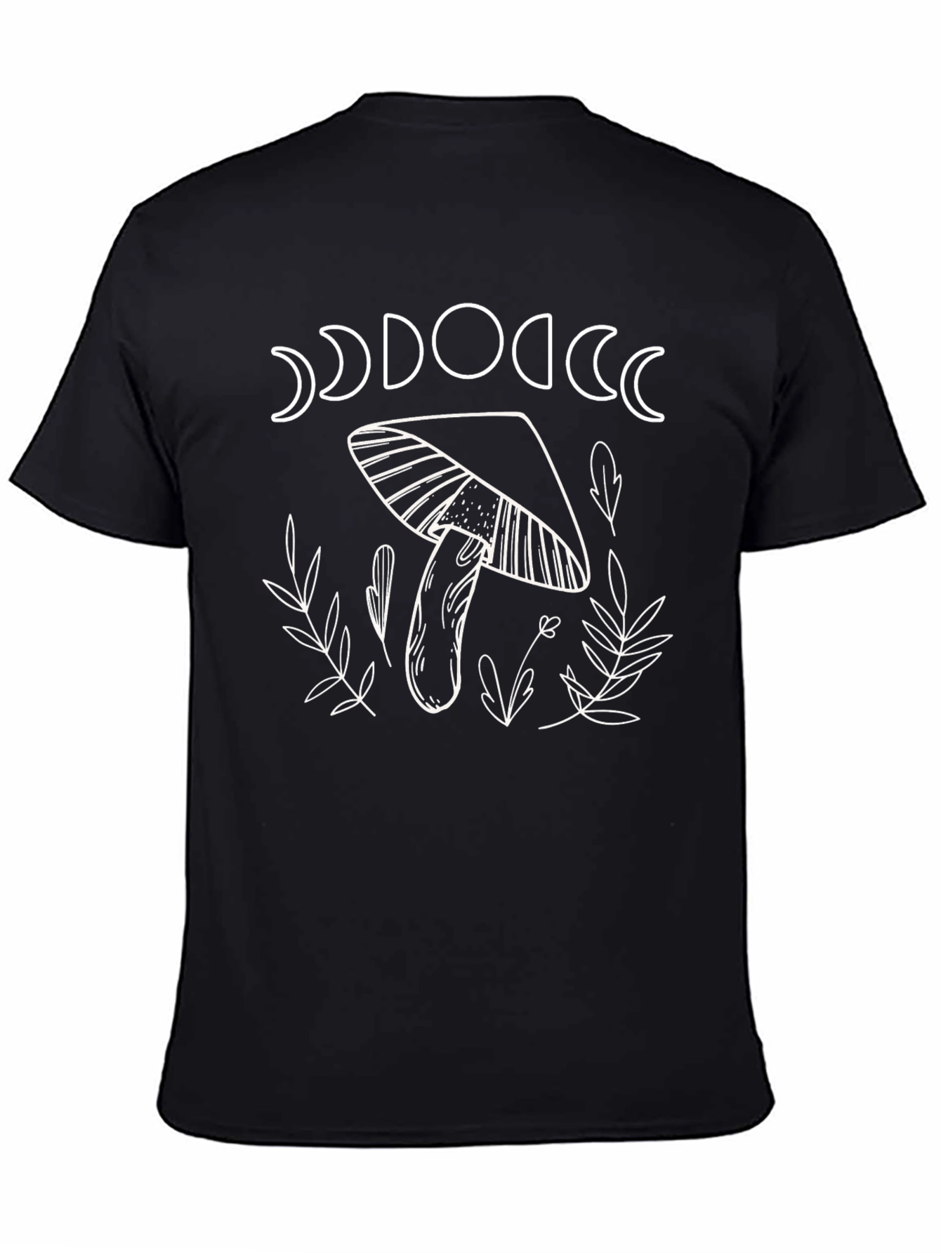Mushroom Moon Phase Graphic Tee - Black Cotton Shirt