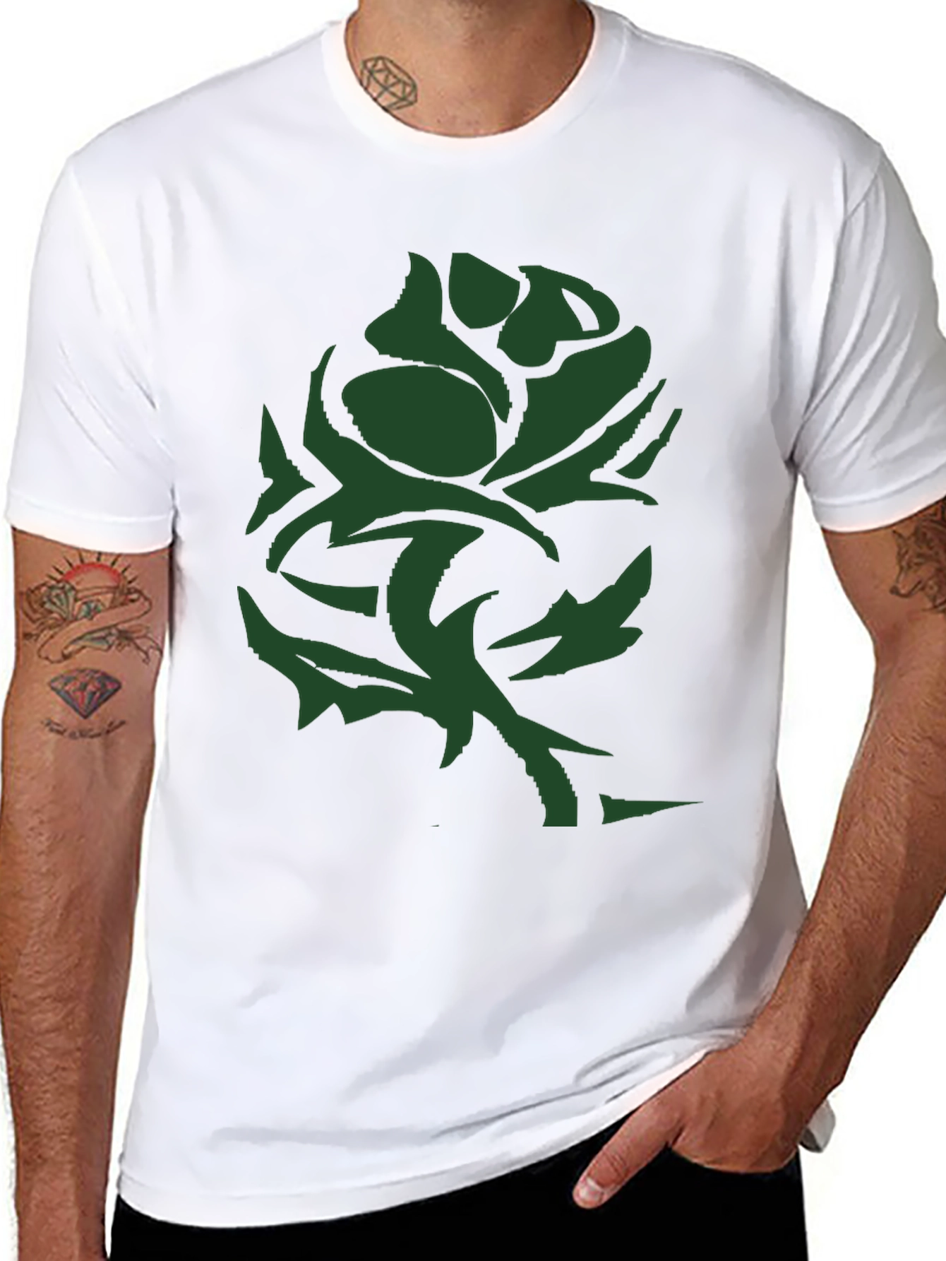 Green Rose Graphic Tee - Black Casual T-Shirt