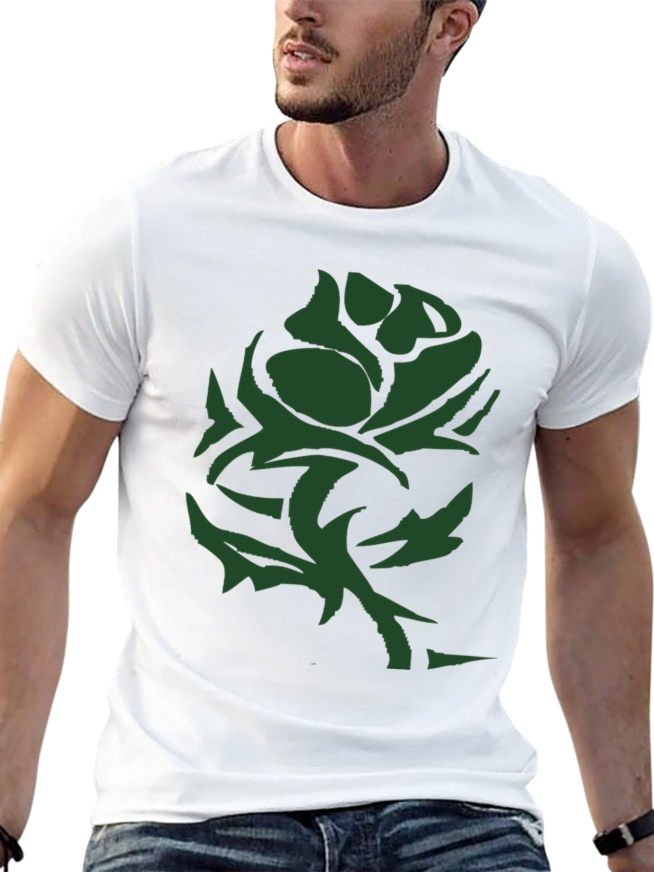 Green Rose Graphic Tee - Black Casual T-Shirt