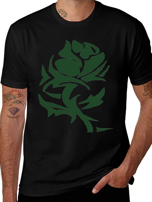 Green Rose Graphic Tee - Black Casual T-Shirt