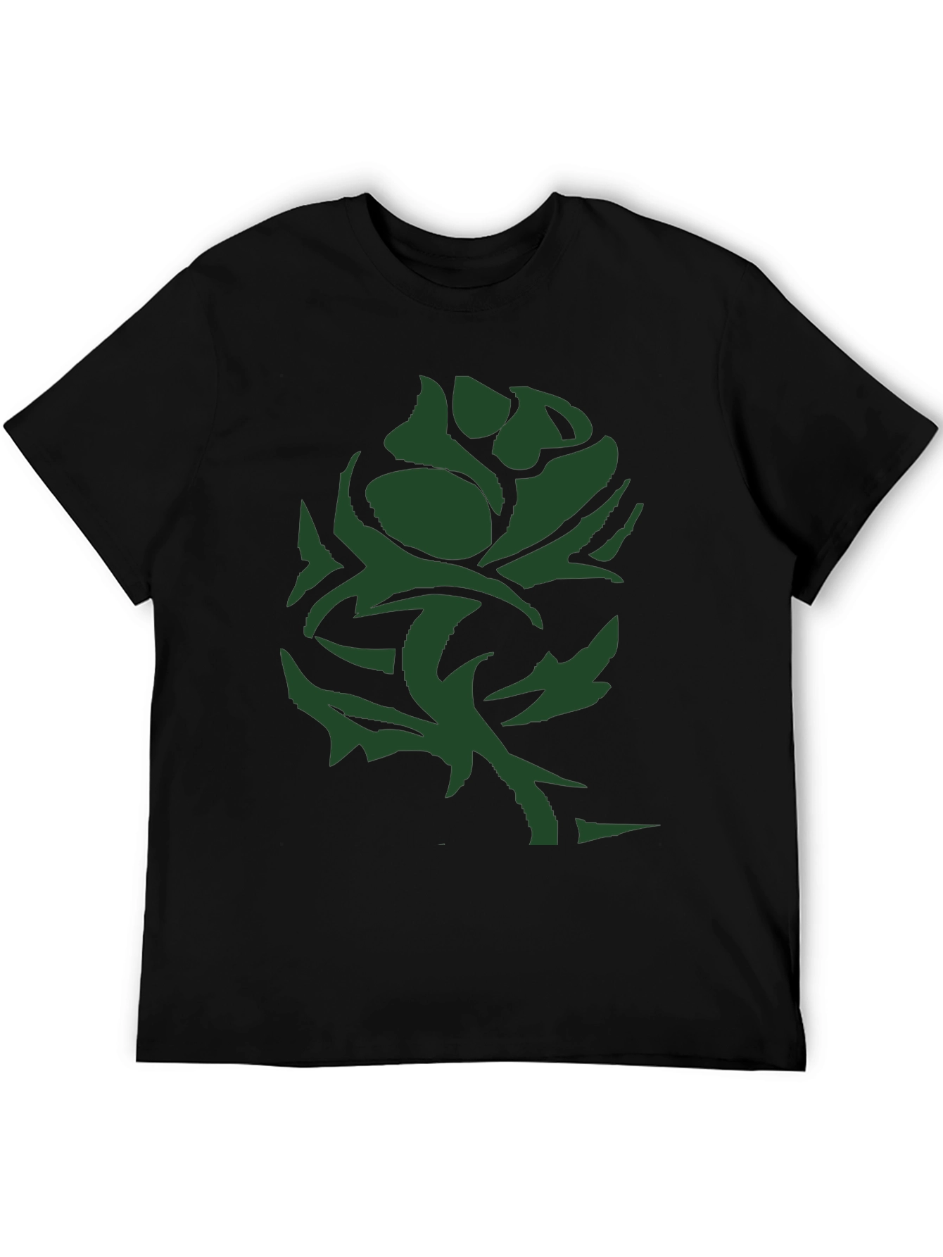 Green Rose Graphic Tee - Black Casual T-Shirt
