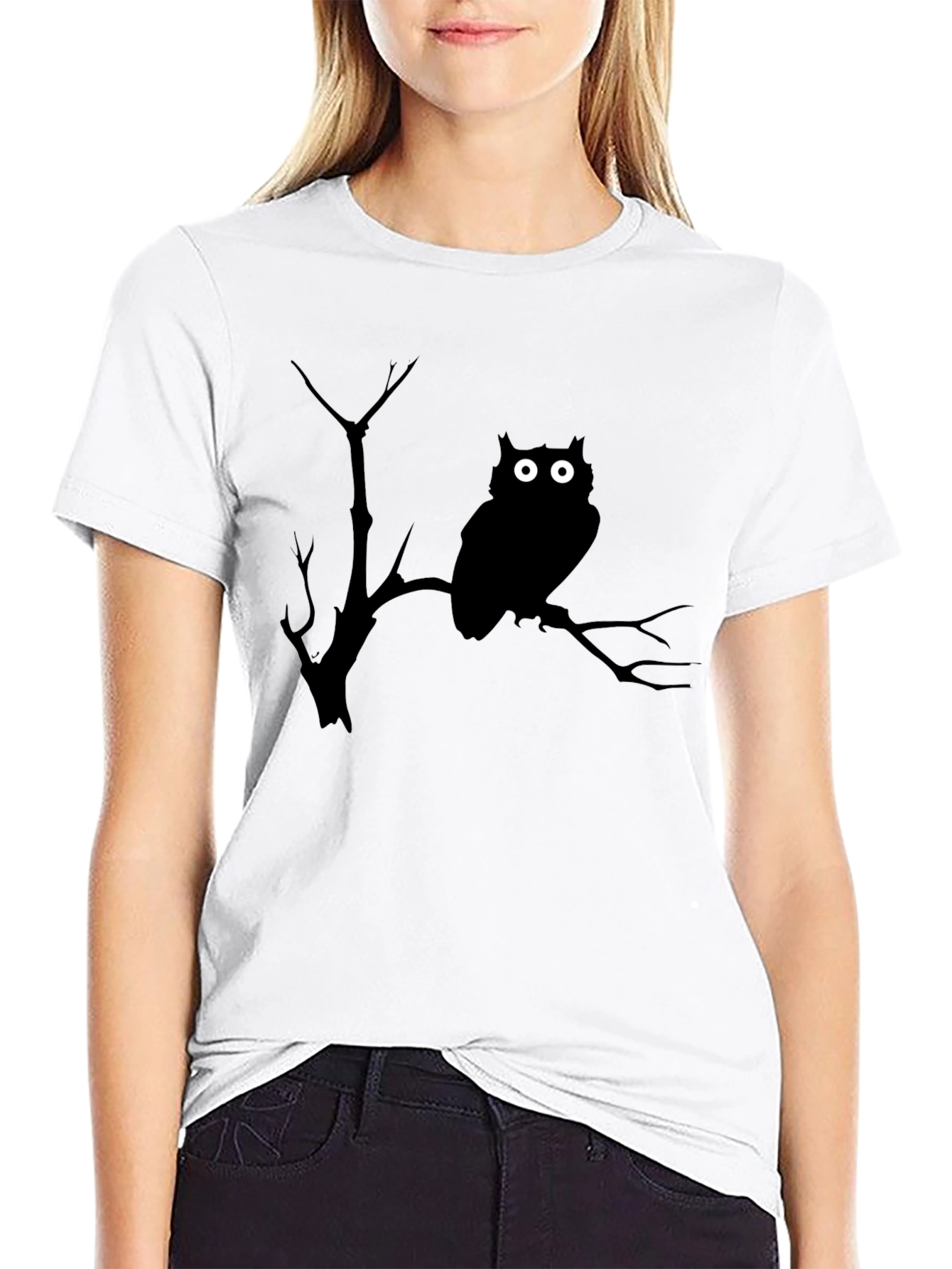 Owl & Branch Graphic T-Shirt - Black