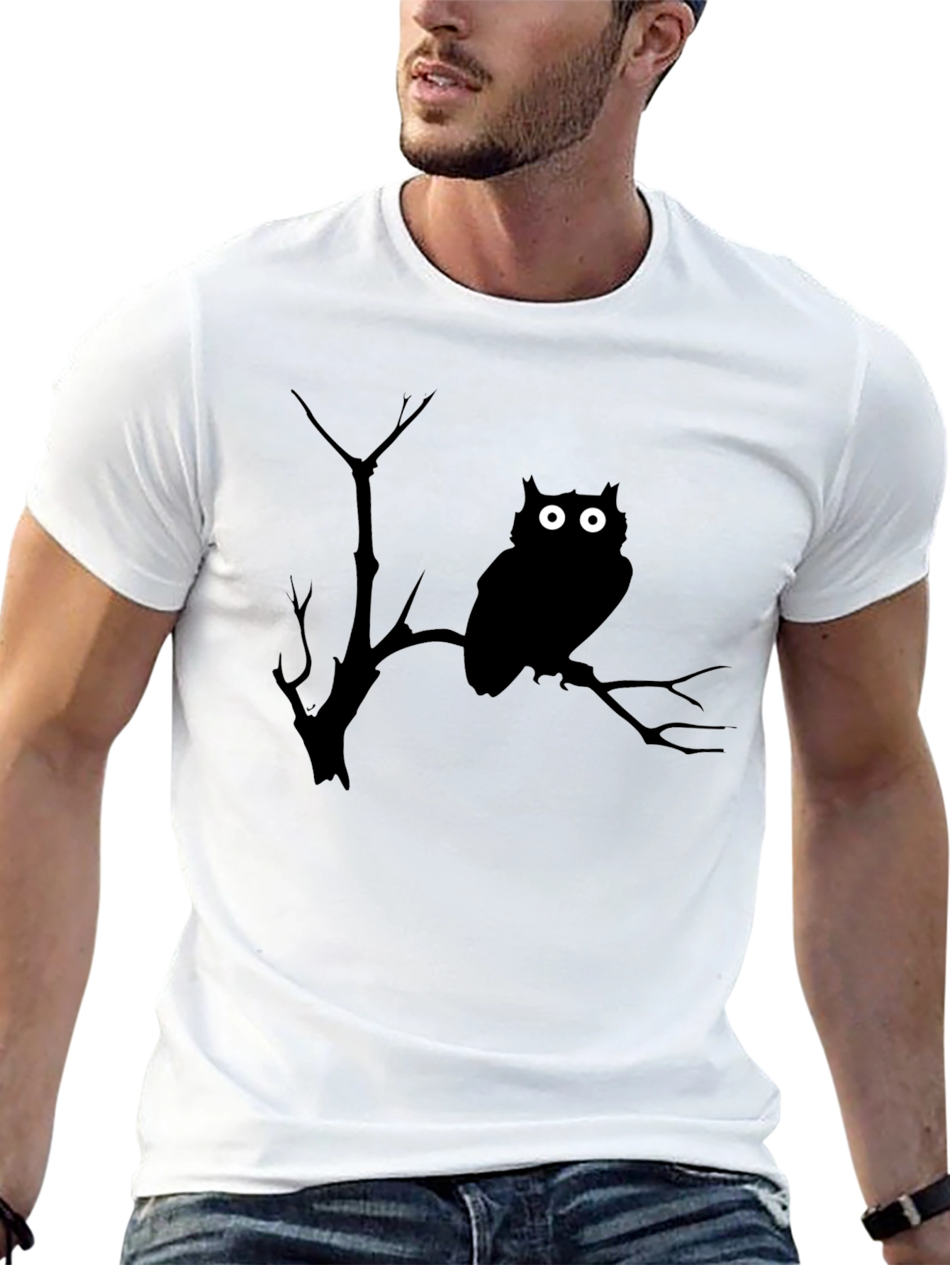 Owl & Branch Graphic T-Shirt - Black