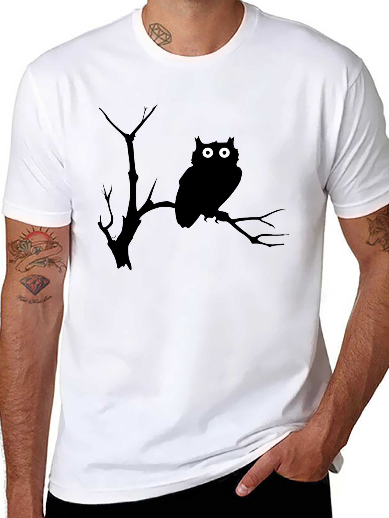 Owl & Branch Graphic T-Shirt - Black