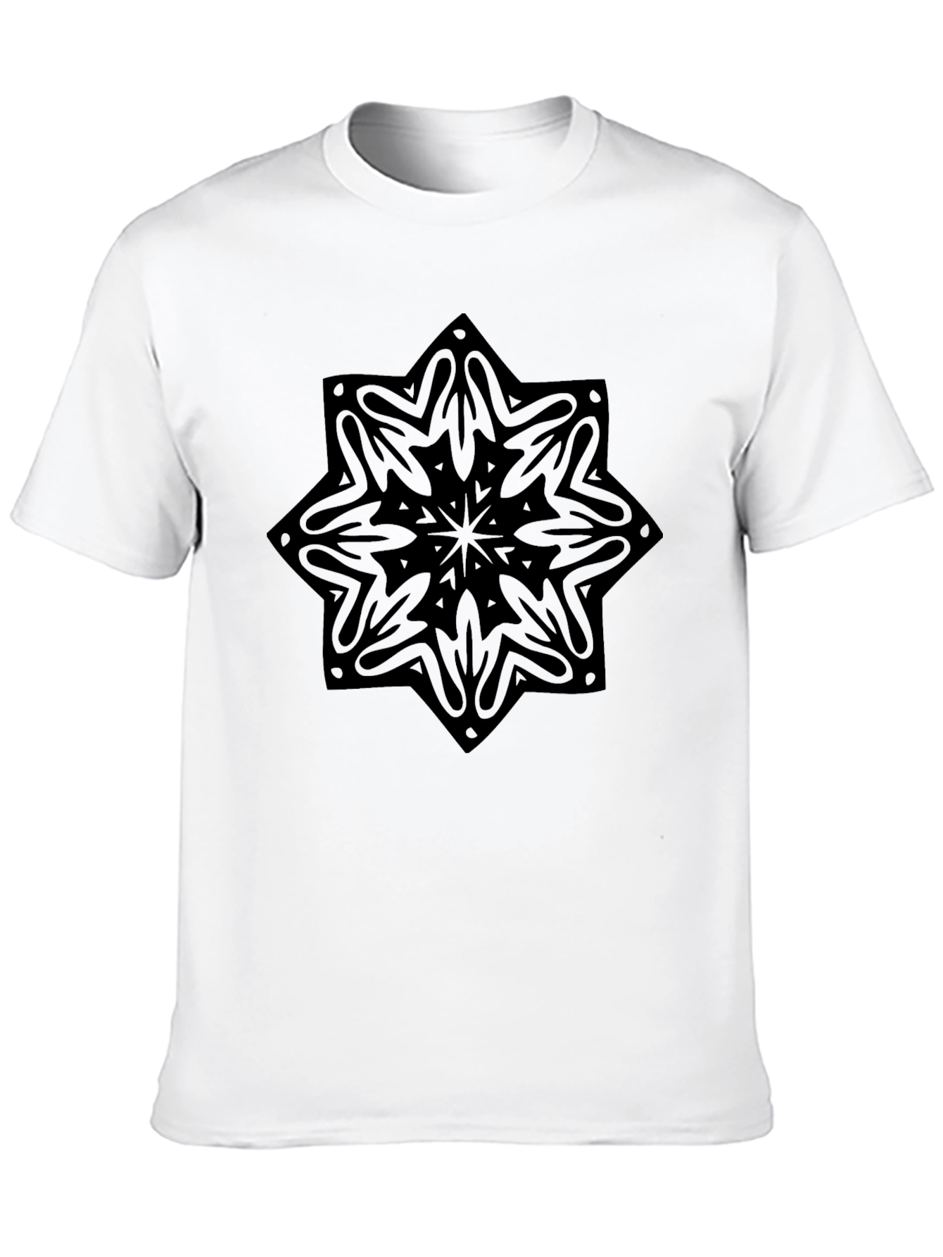 Black Tee with Geometric Mandala Print
