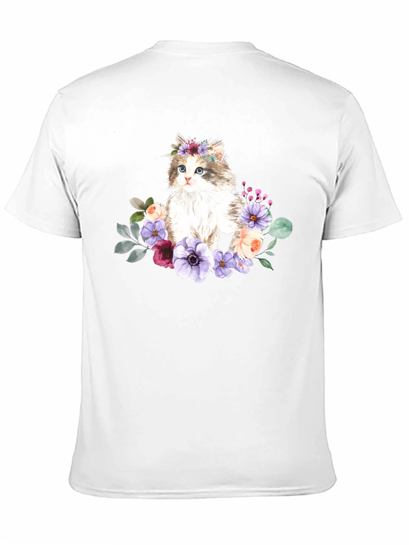 Floral Cat Graphic T-Shirt - Black