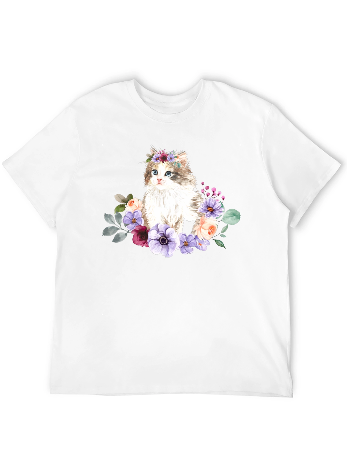 Floral Cat Graphic T-Shirt - Black