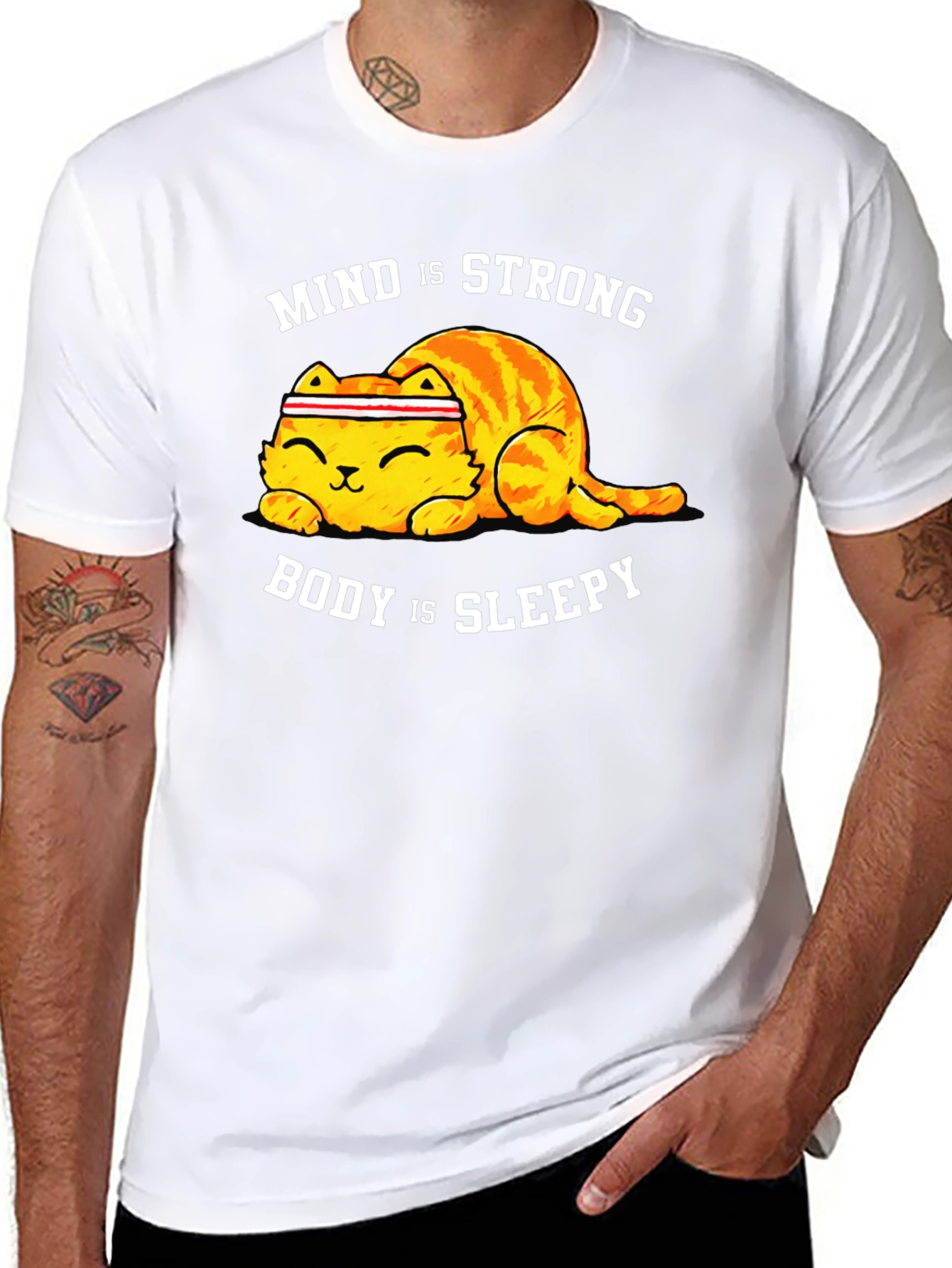 Mind is Strong Body is Sleepy Cat T-Shirt