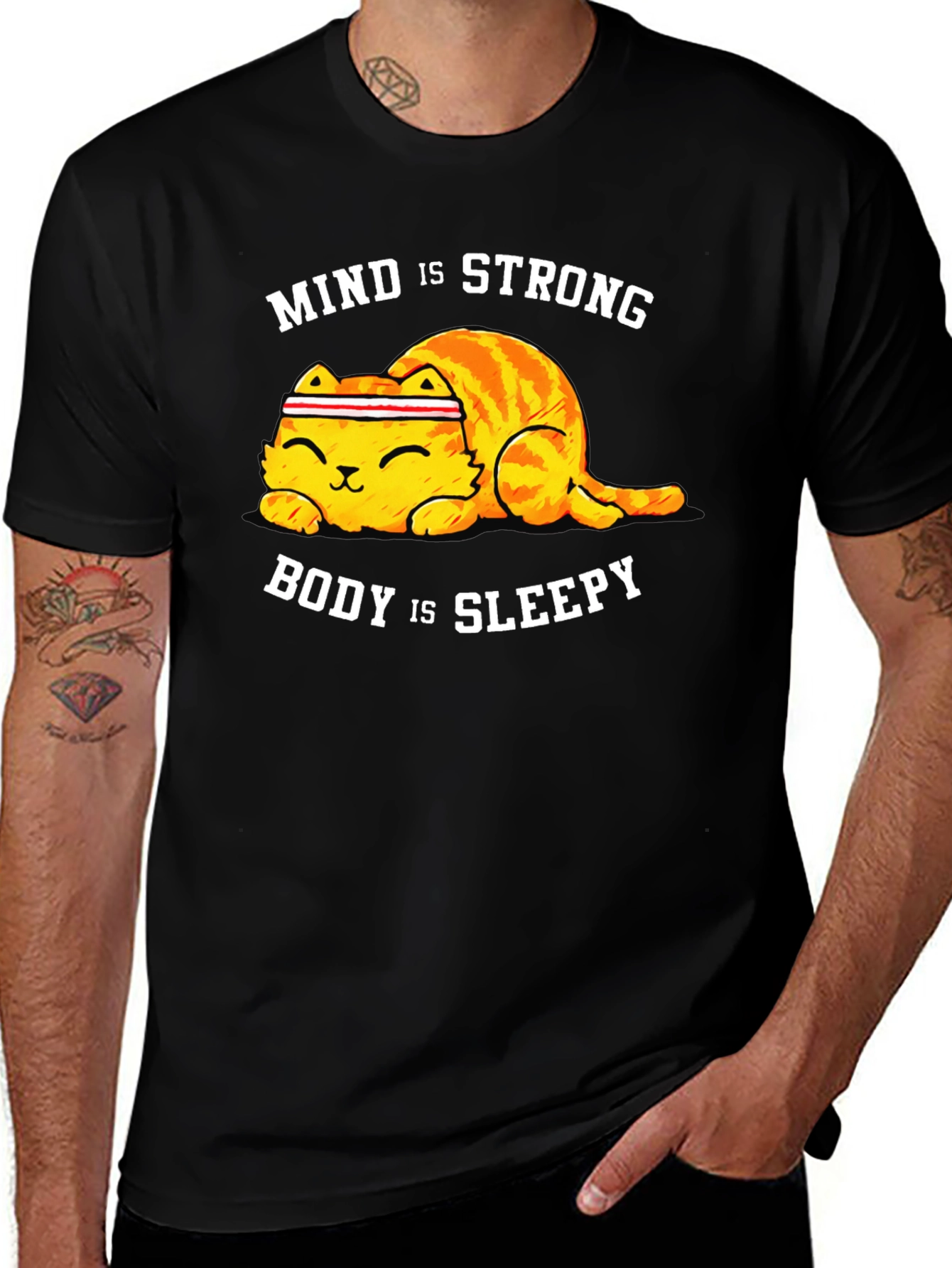 Mind is Strong Body is Sleepy Cat T-Shirt