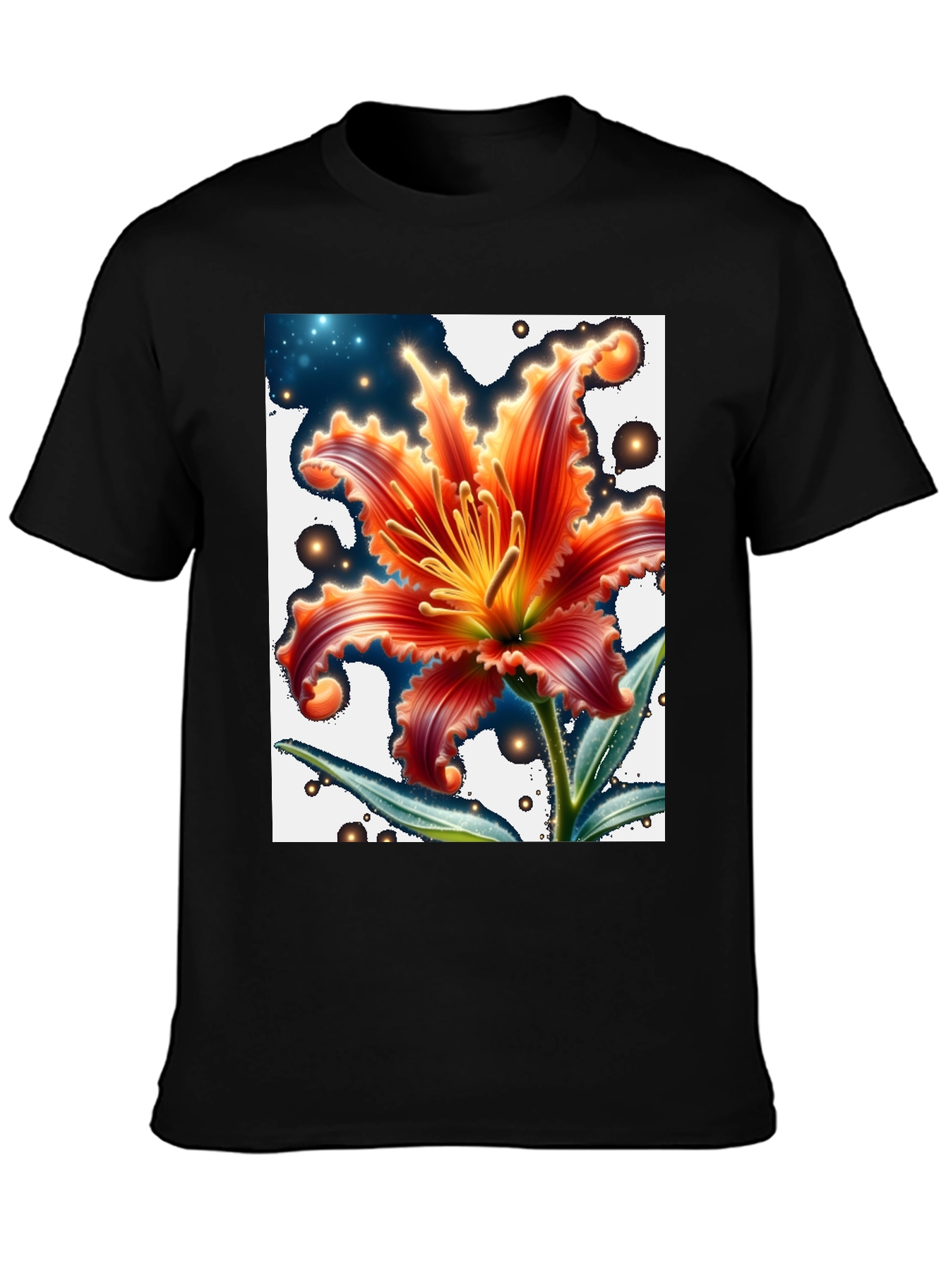 Floral Graphic T-Shirt - Black Cotton Blend