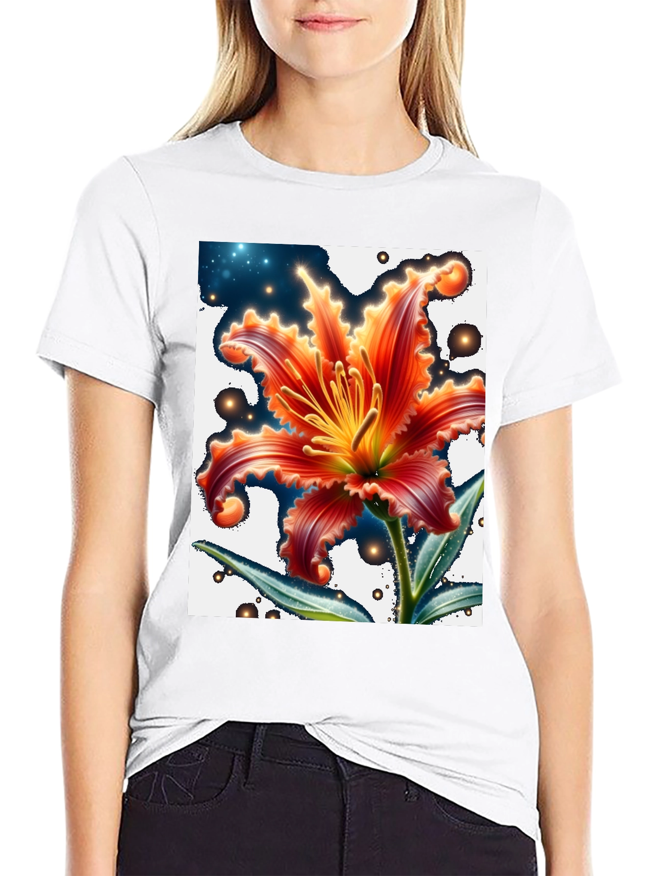 Floral Graphic T-Shirt - Black Cotton Blend