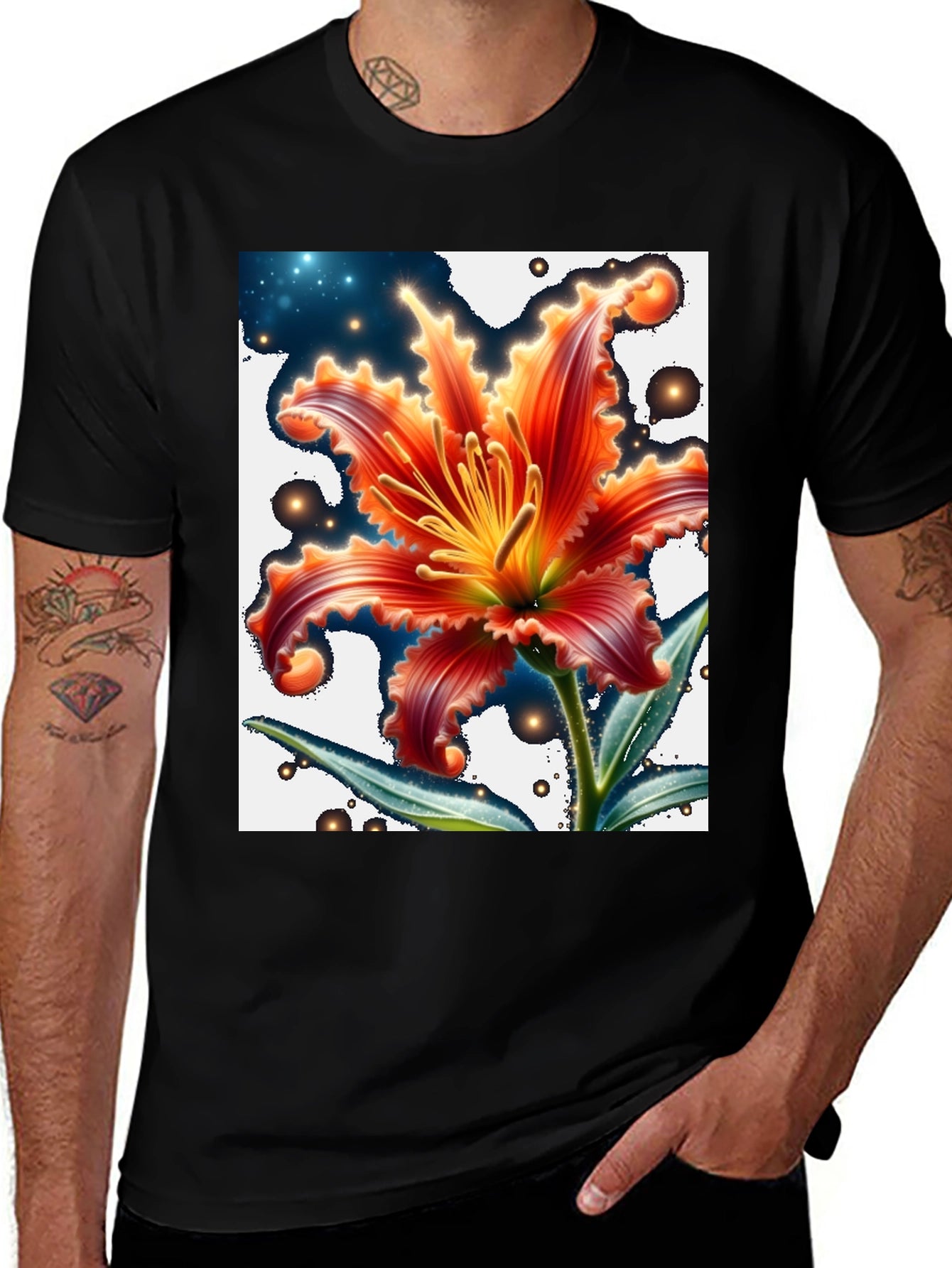Floral Graphic T-Shirt - Black Cotton Blend