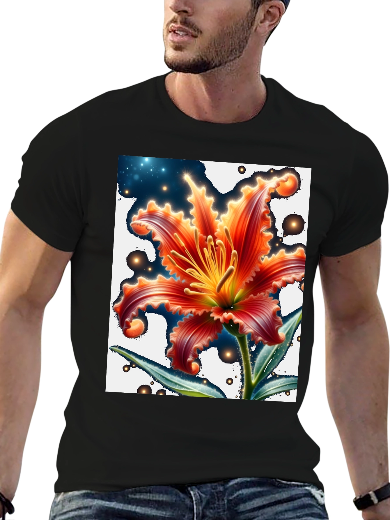 Floral Graphic T-Shirt - Black Cotton Blend