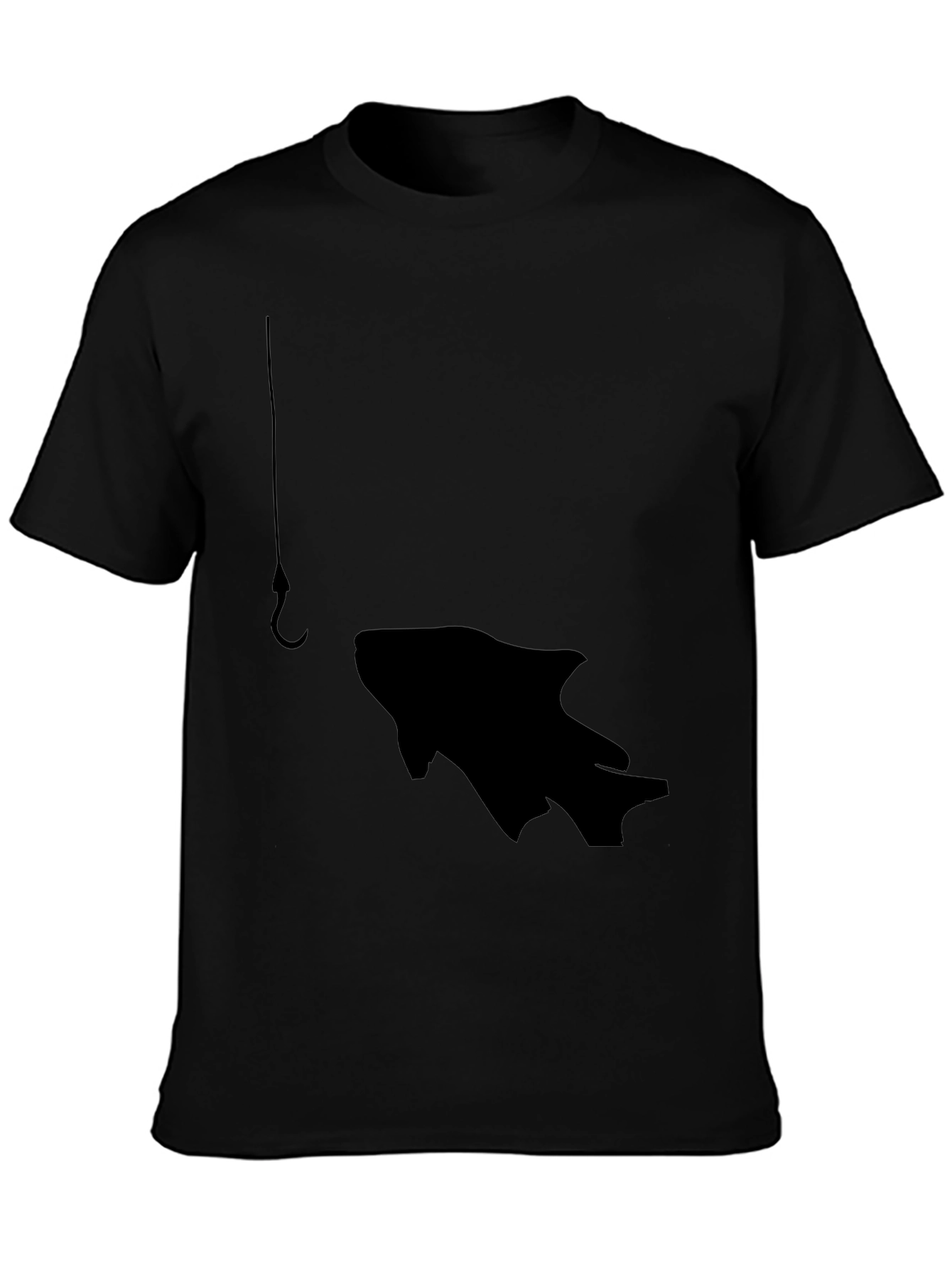 Fishing Hook Fish Graphic Tee - Black