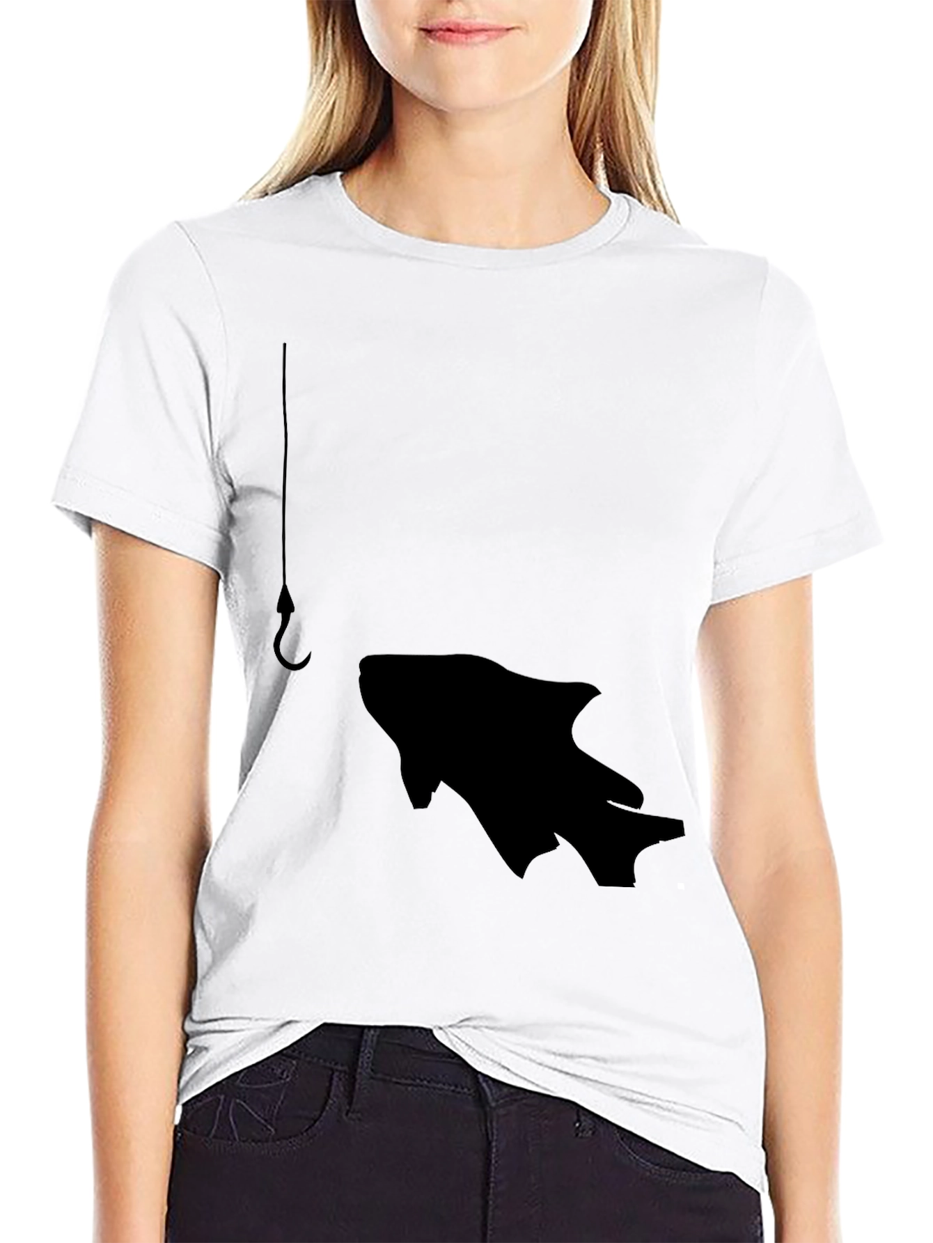 Fishing Hook Fish Graphic Tee - Black