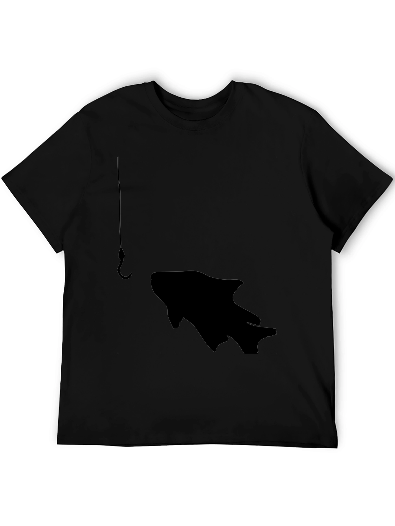 Fishing Hook Fish Graphic Tee - Black