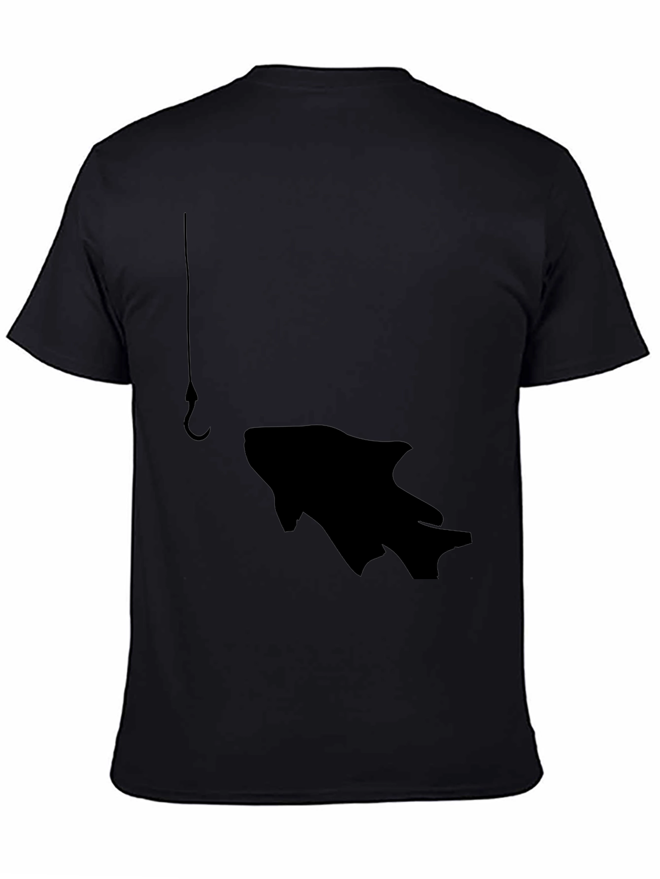 Fishing Hook Fish Graphic Tee - Black