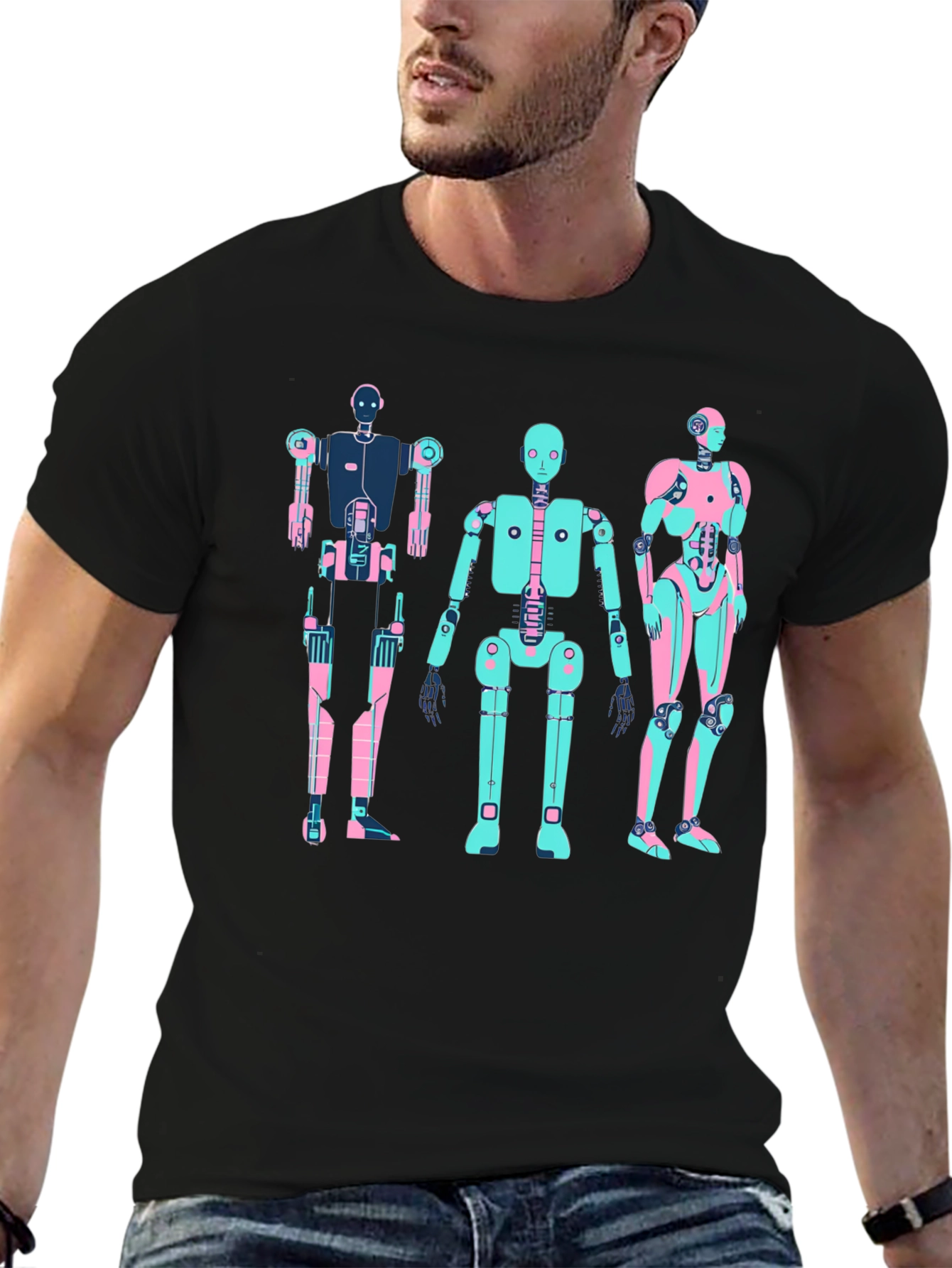 Retro Robot T-Shirt - Black Graphic Tee