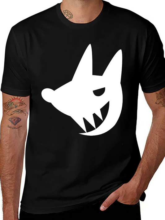 Edgy White Fanged Creature Graphic Black T-Shirt
