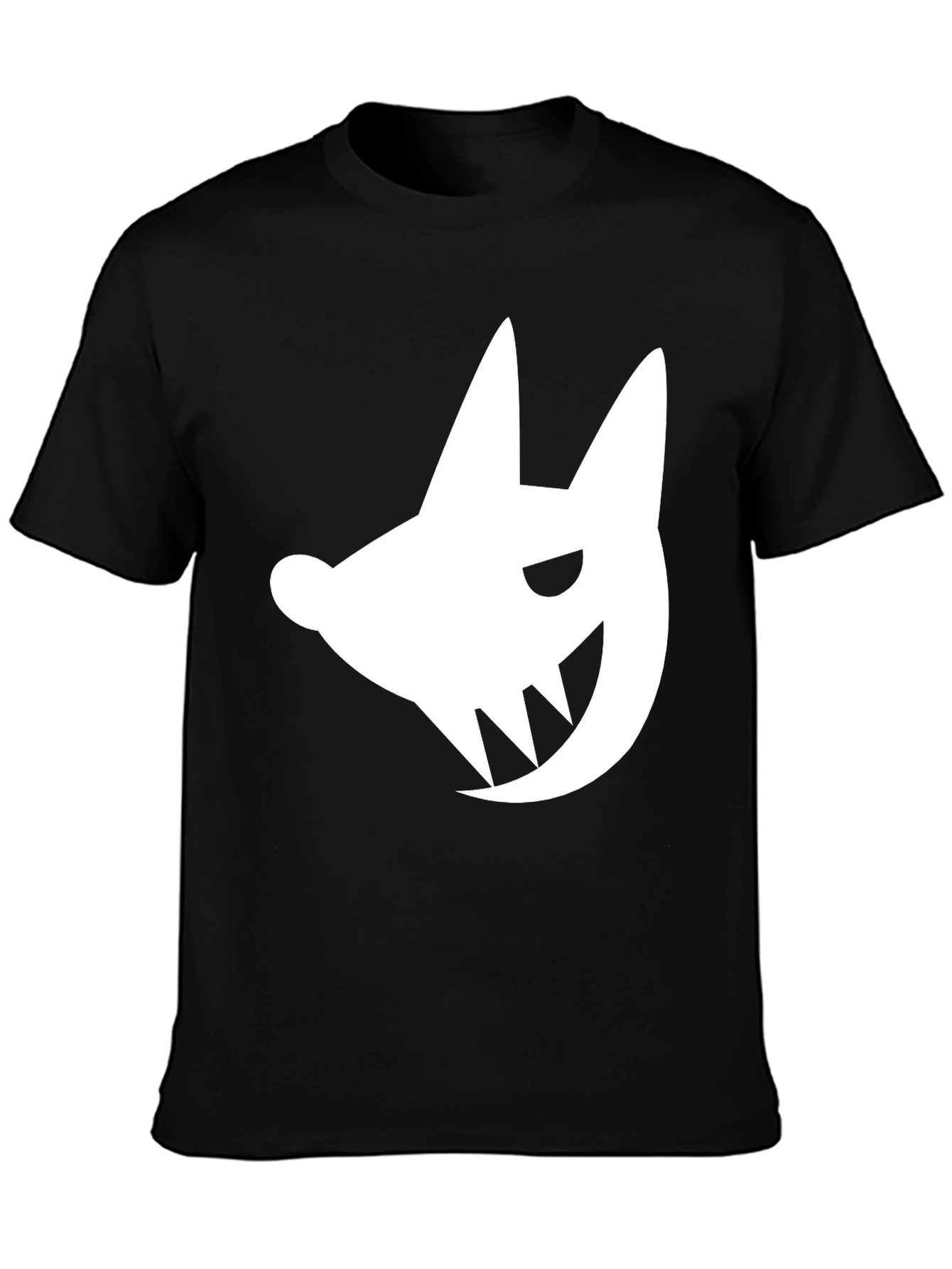 Edgy White Fanged Creature Graphic Black T-Shirt