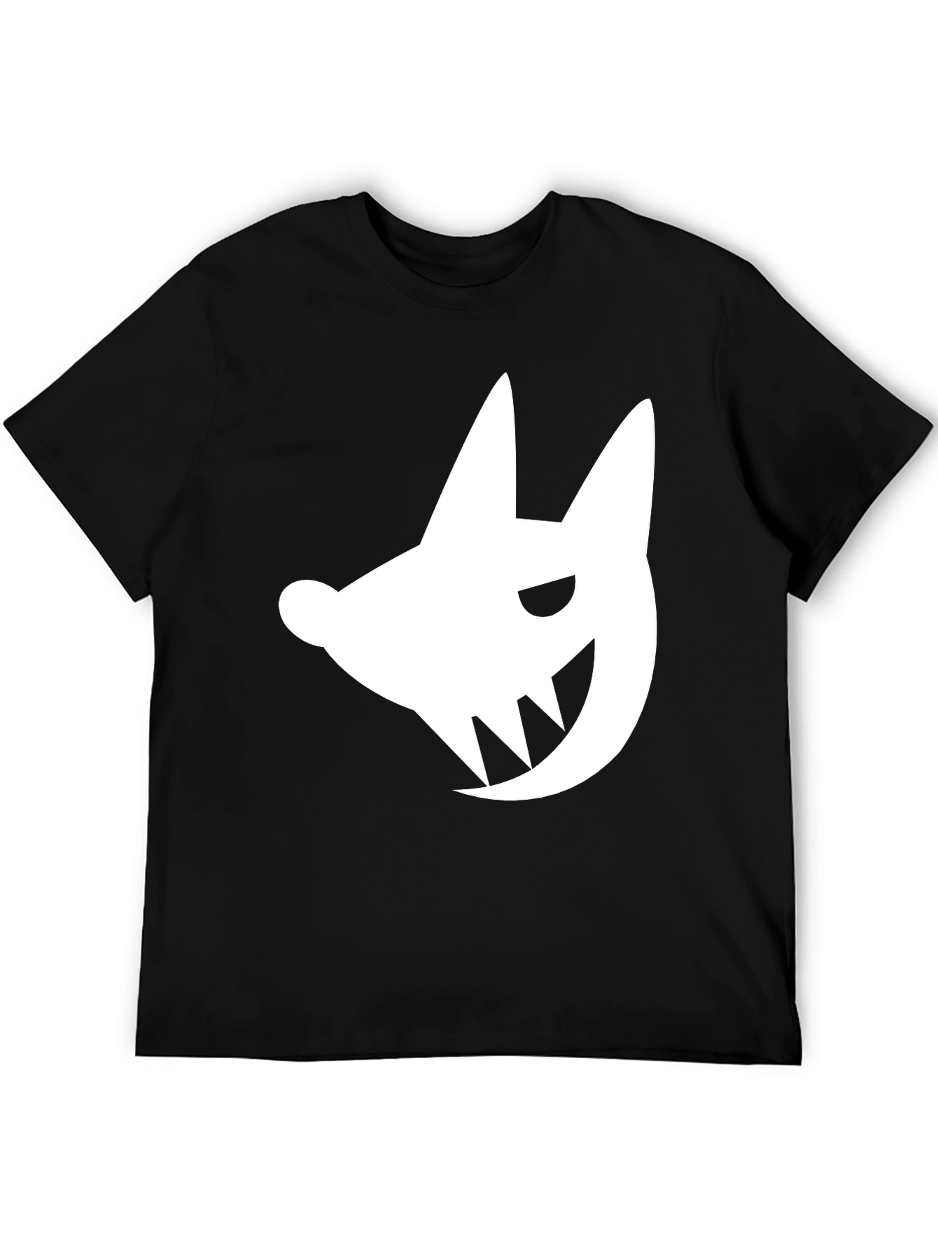 Edgy White Fanged Creature Graphic Black T-Shirt