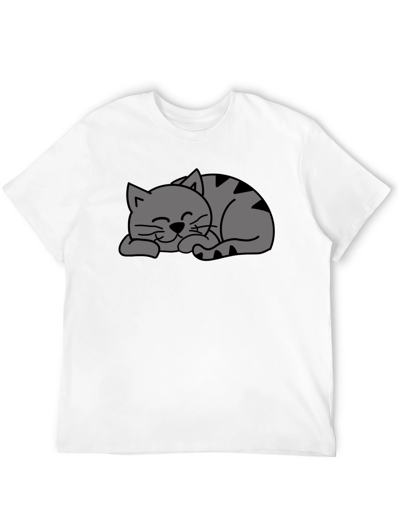 Cute Sleeping Cat Graphic Black T-Shirt