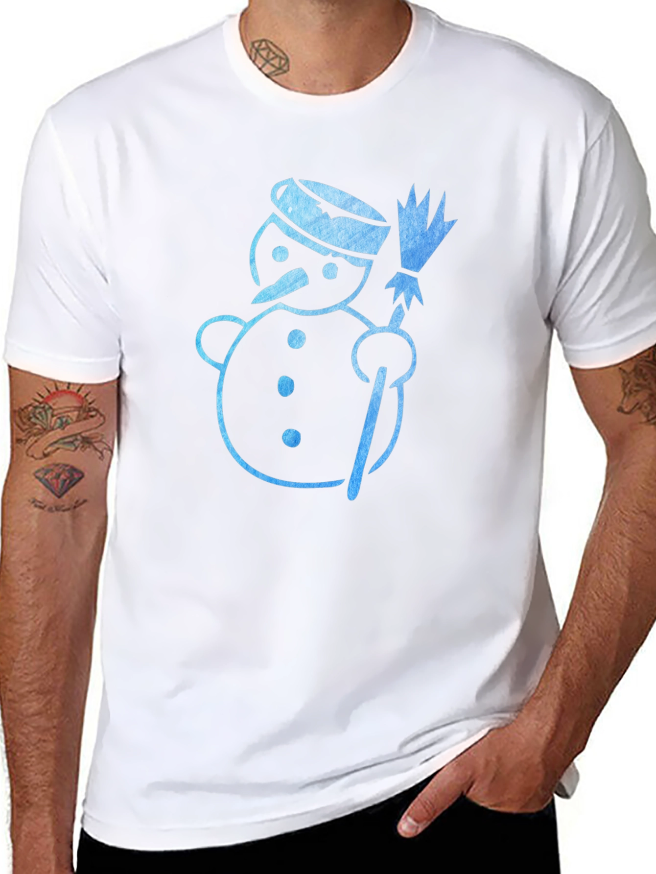 Snowman Graphic Tee - Black Cotton Holiday Shirt
