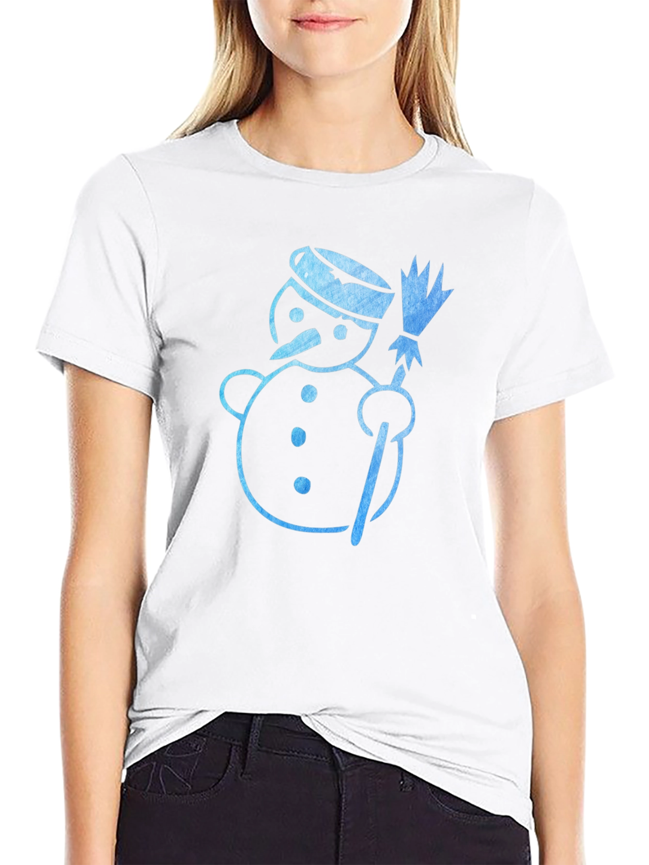Snowman Graphic Tee - Black Cotton Holiday Shirt