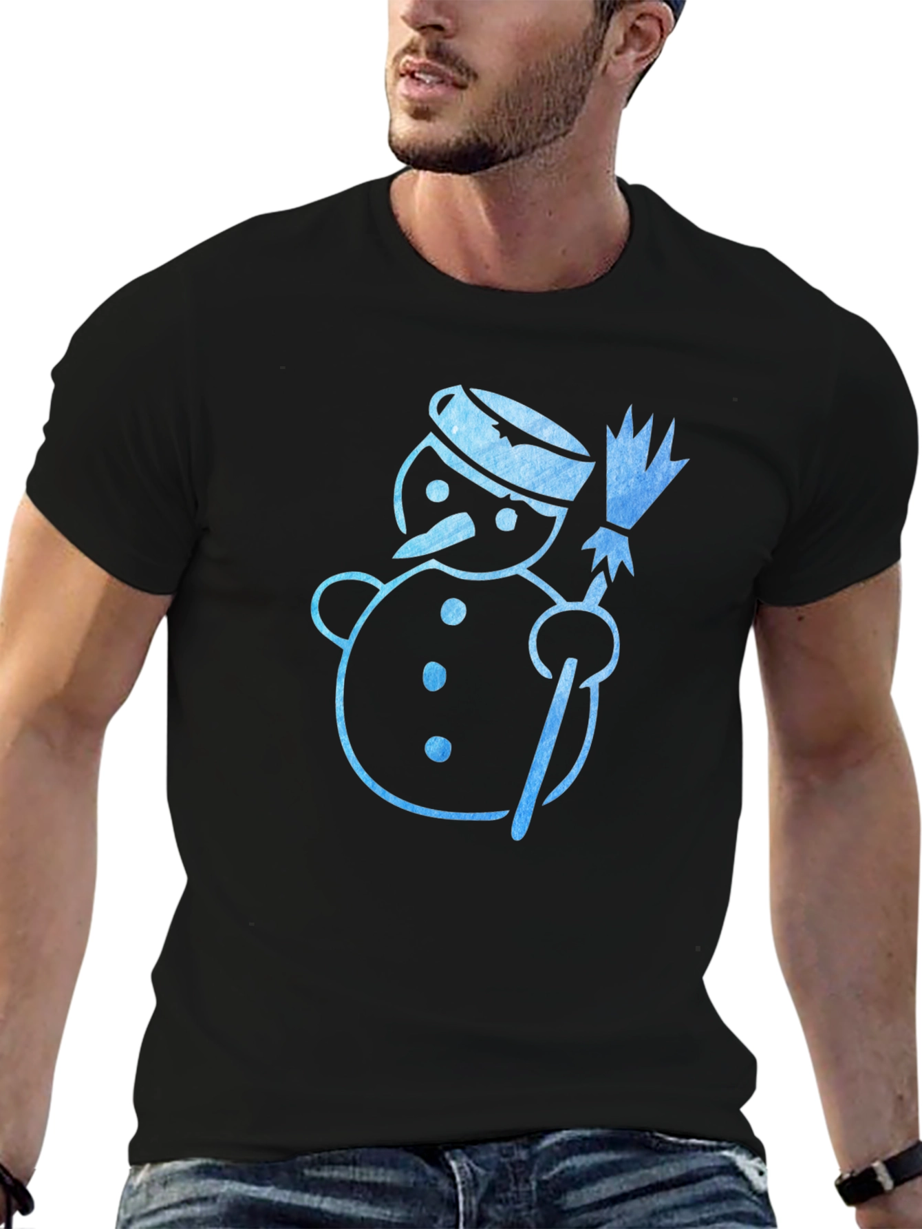 Snowman Graphic Tee - Black Cotton Holiday Shirt