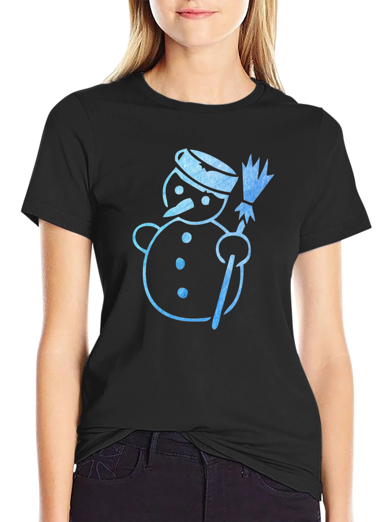 Snowman Graphic Tee - Black Cotton Holiday Shirt