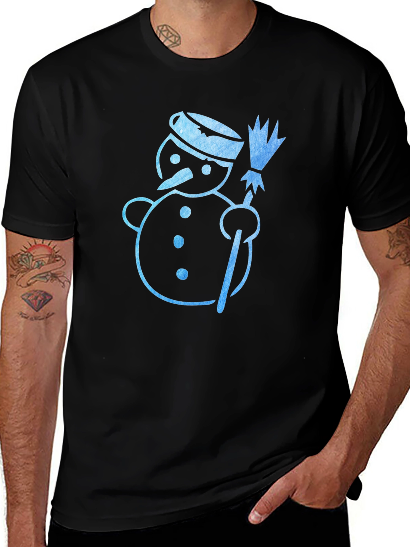 Snowman Graphic Tee - Black Cotton Holiday Shirt