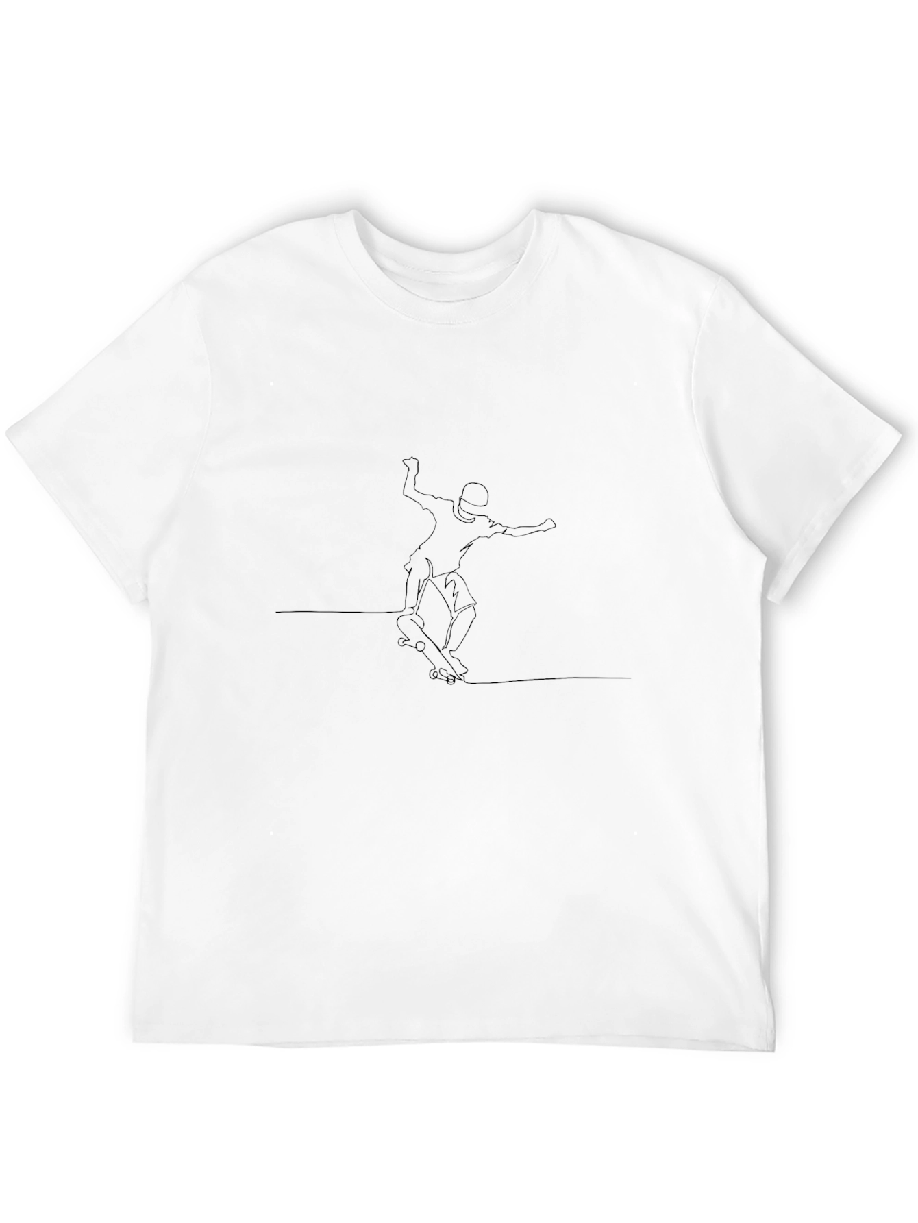 Skateboarding Line Art Tee - Black Cotton Graphic T-Shirt