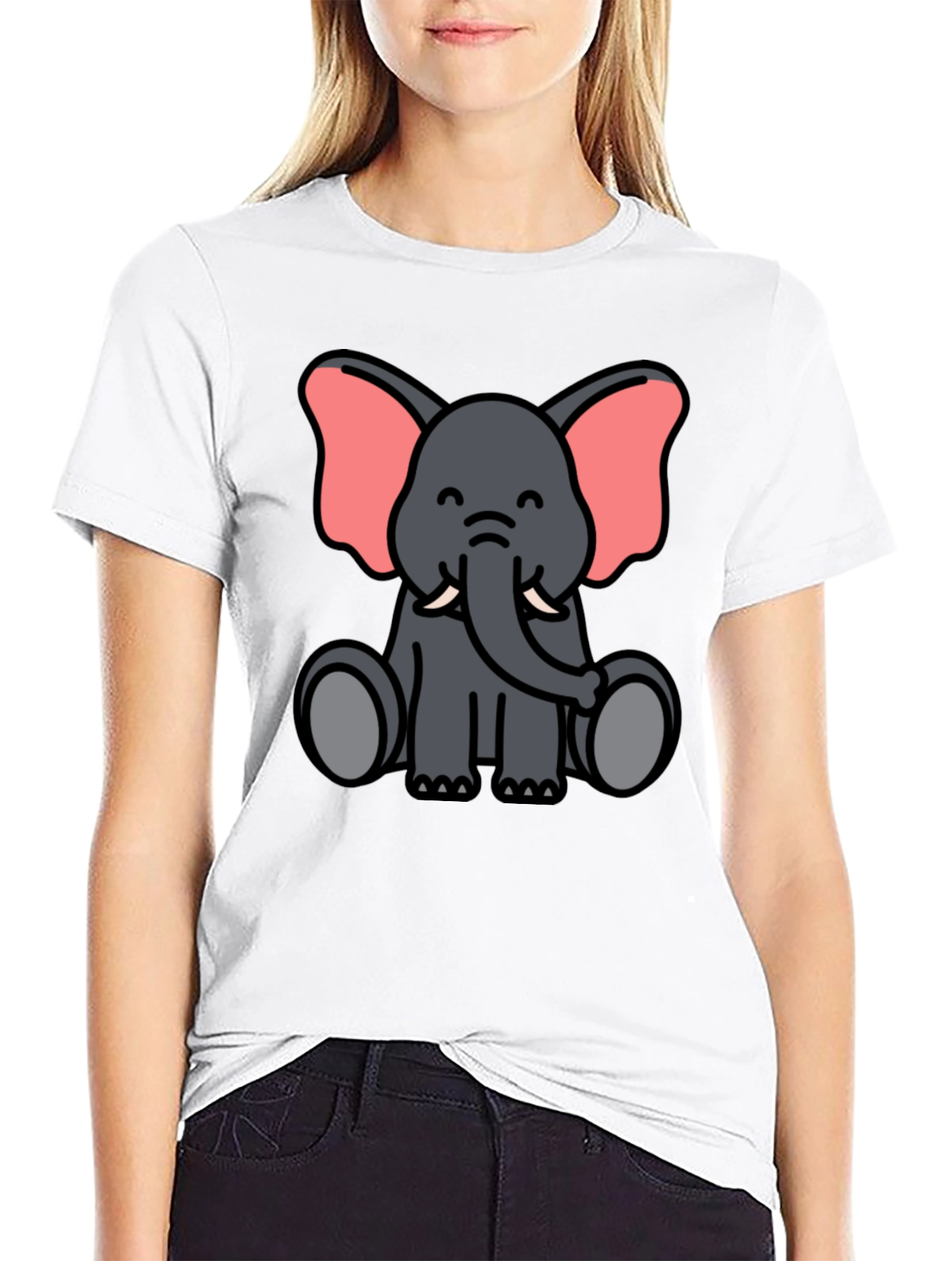 Cute Elephant Graphic Tee - Black T-Shirt