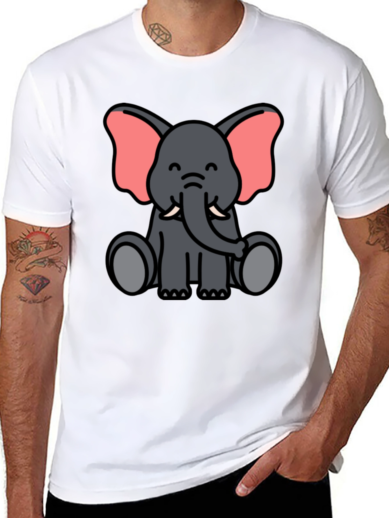 Cute Elephant Graphic Tee - Black T-Shirt