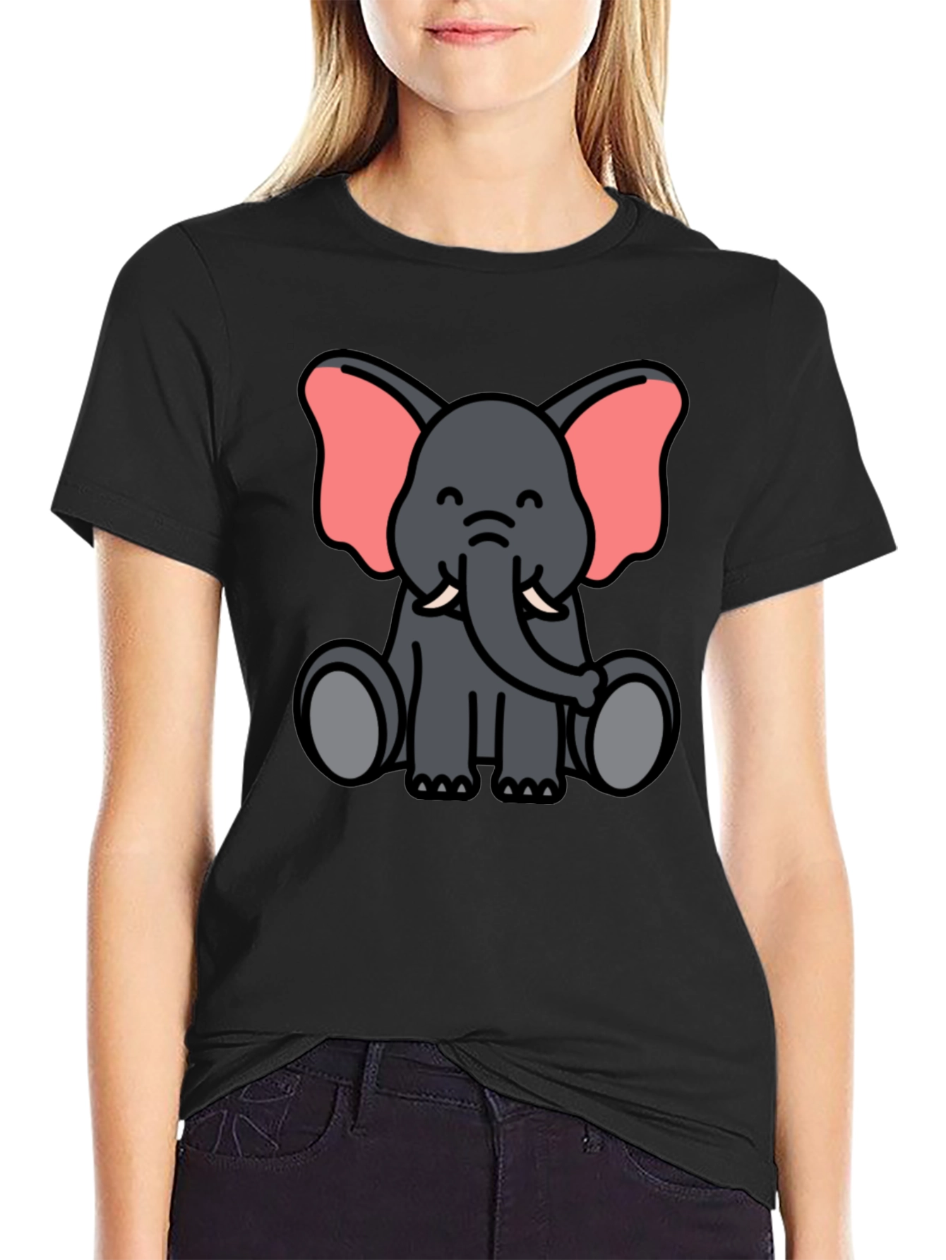 Cute Elephant Graphic Tee - Black T-Shirt