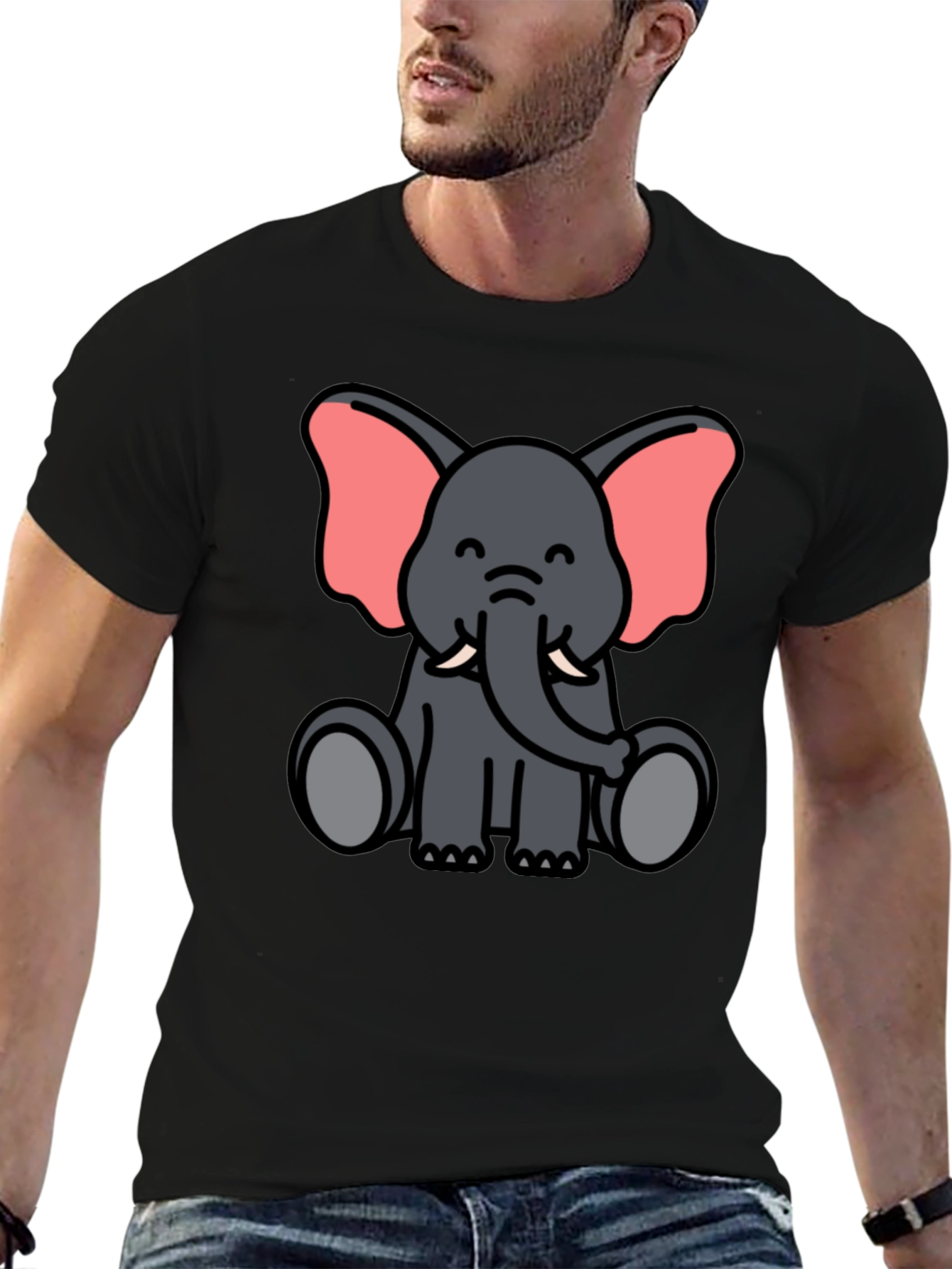 Cute Elephant Graphic Tee - Black T-Shirt