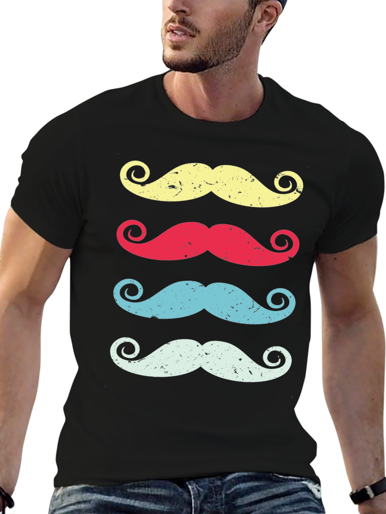 Retro Mustache Graphic Tee - Funky & Stylish