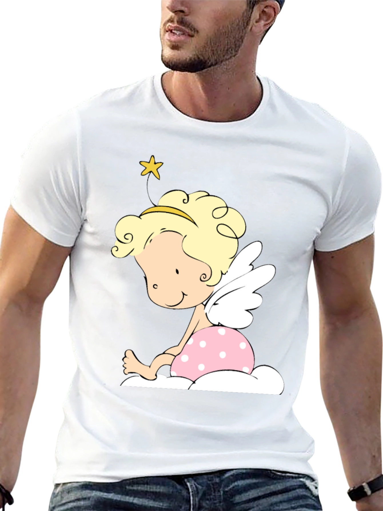 Cute Angel Graphic Tee - Unisex Black T-Shirt