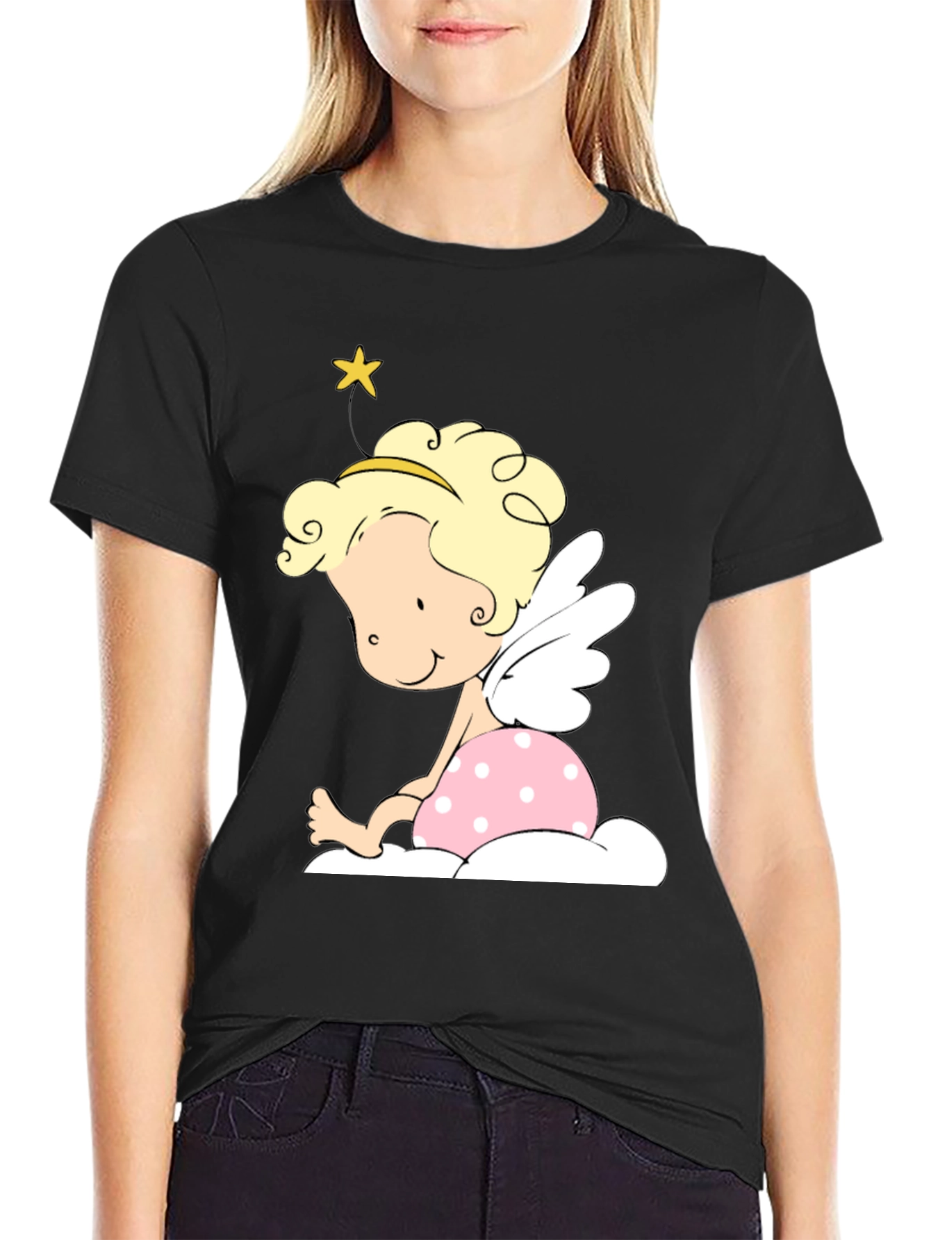 Cute Angel Graphic Tee - Unisex Black T-Shirt