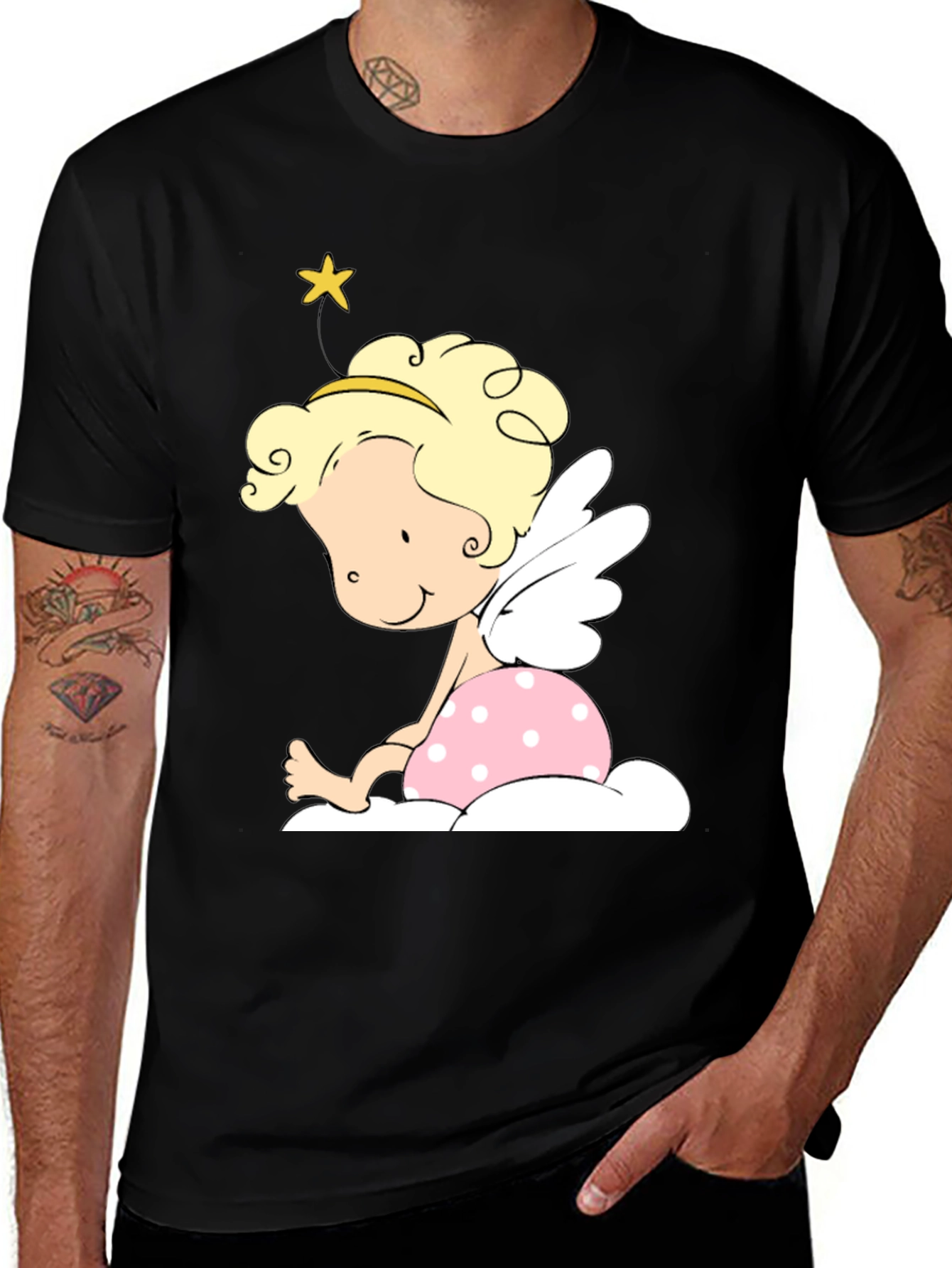 Cute Angel Graphic Tee - Unisex Black T-Shirt