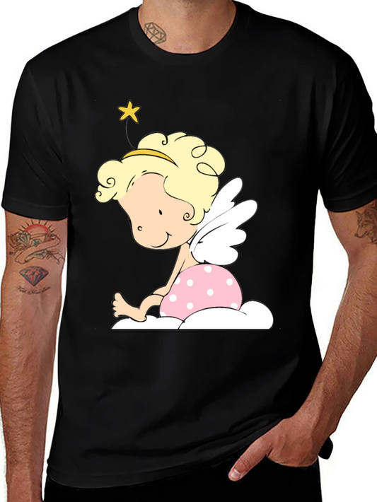 Cute Angel Graphic Tee - Unisex Black T-Shirt