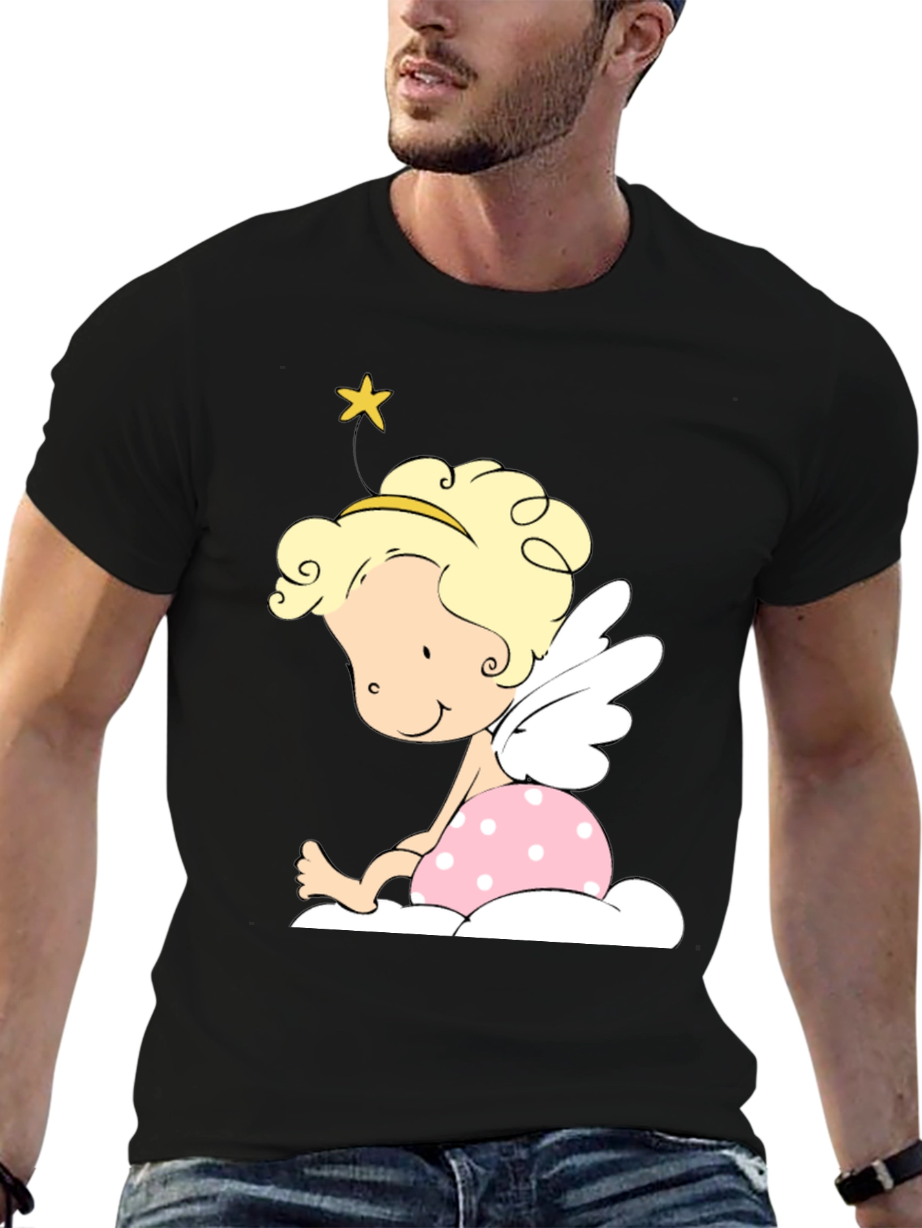 Cute Angel Graphic Tee - Unisex Black T-Shirt