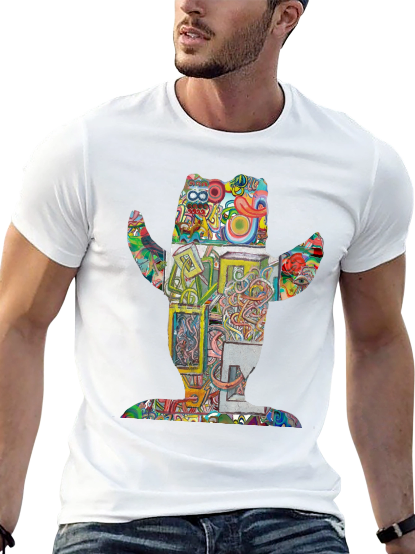 Abstract Bear Graphic Print Crew Neck T-Shirt