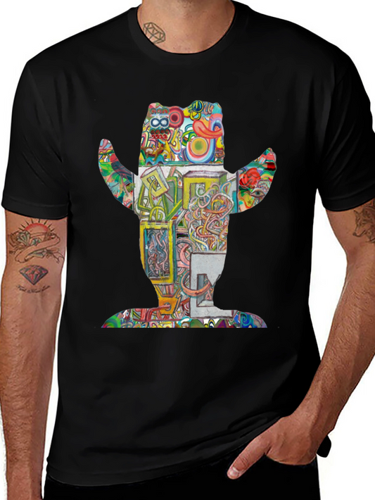 Abstract Bear Graphic Print Crew Neck T-Shirt