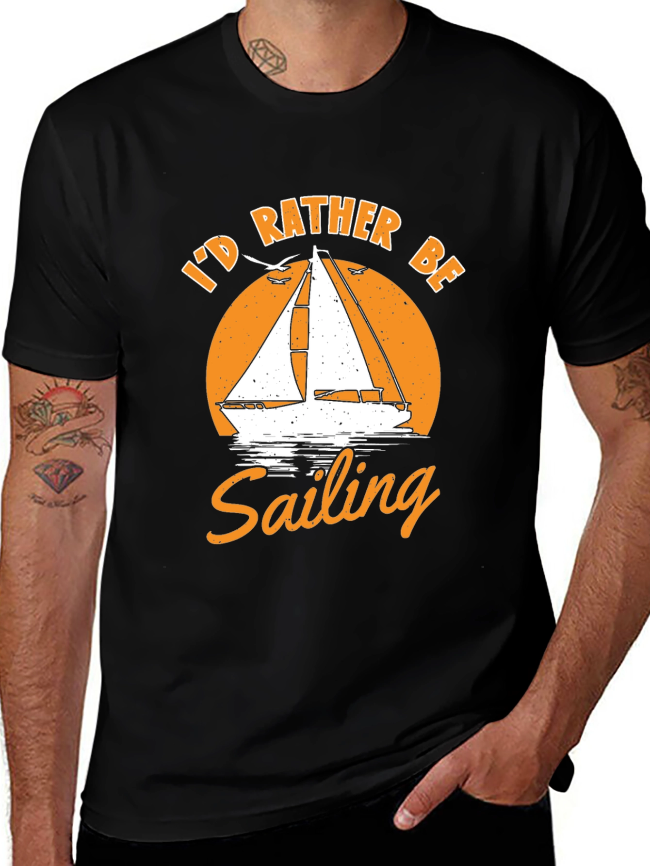 Id Rather Be Sailing Black T-Shirt