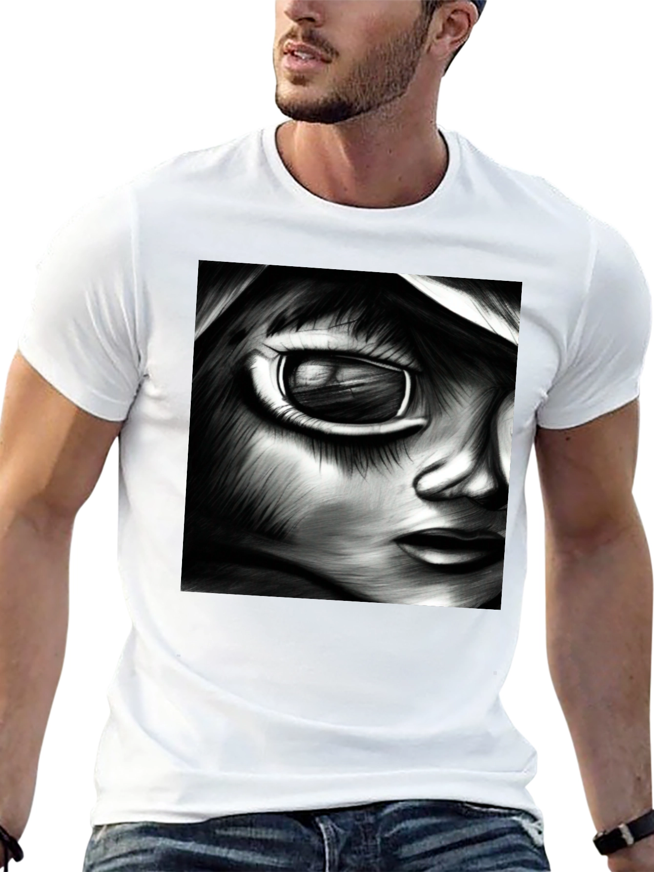 Monochrome Anime Art Tee